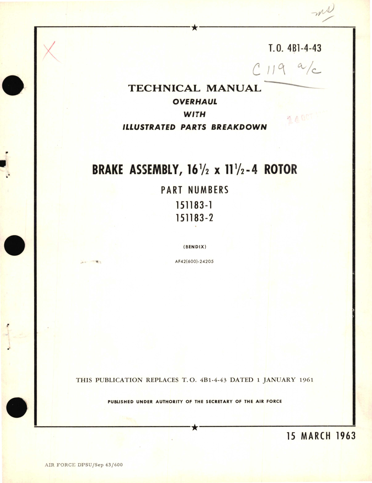 Sample page 1 from AirCorps Library document: Overhaul with Illustrated Parts Breakdown for Brake Assembly, 16 1/2  X 11 1/2 - 4 Rotor Part No. 151183-1, 151183-2 