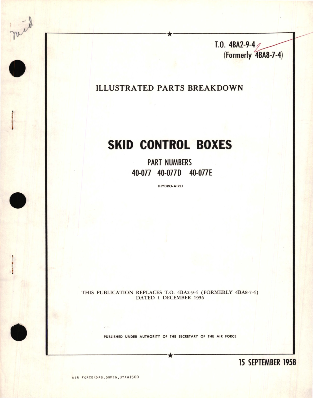 Sample page 1 from AirCorps Library document: Skid Control Boxes Part No. 40-077, 40-77D, 40-077E