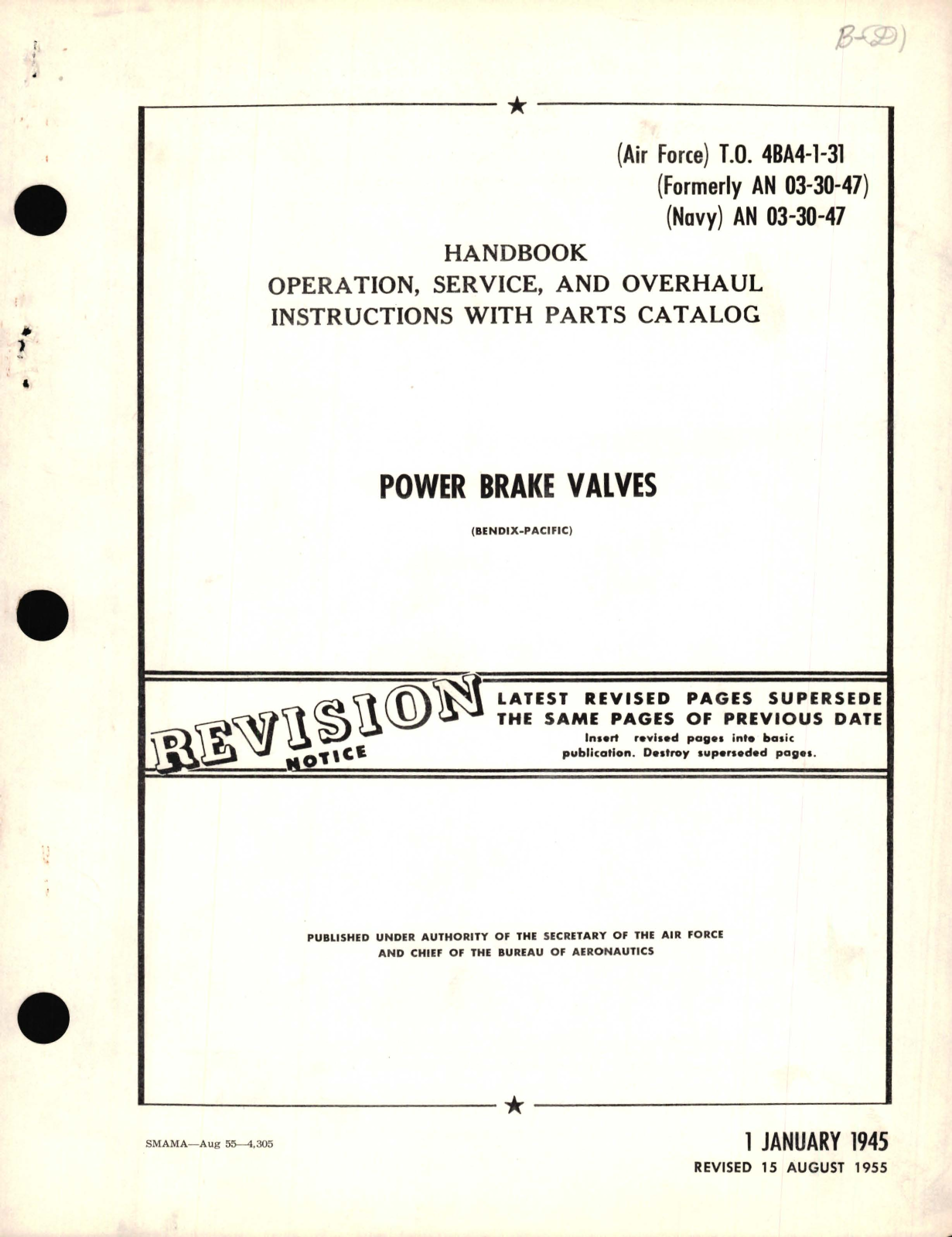 Sample page 1 from AirCorps Library document: Operation, Service, and Overhaul Instructions with Parts Catalog for Power Brake Valves 