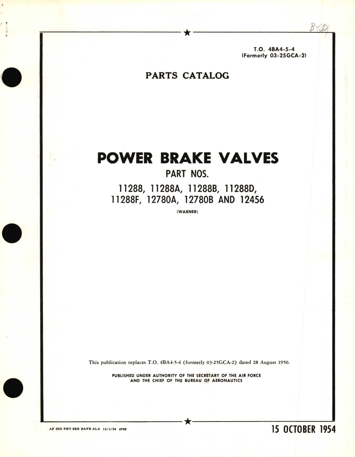 Sample page 1 from AirCorps Library document: Parts Catalog for Power Brake Valves Part No. 11288, 11288A,  11288B, 11288D, 11288F, 12780A, 12780B AND 12456