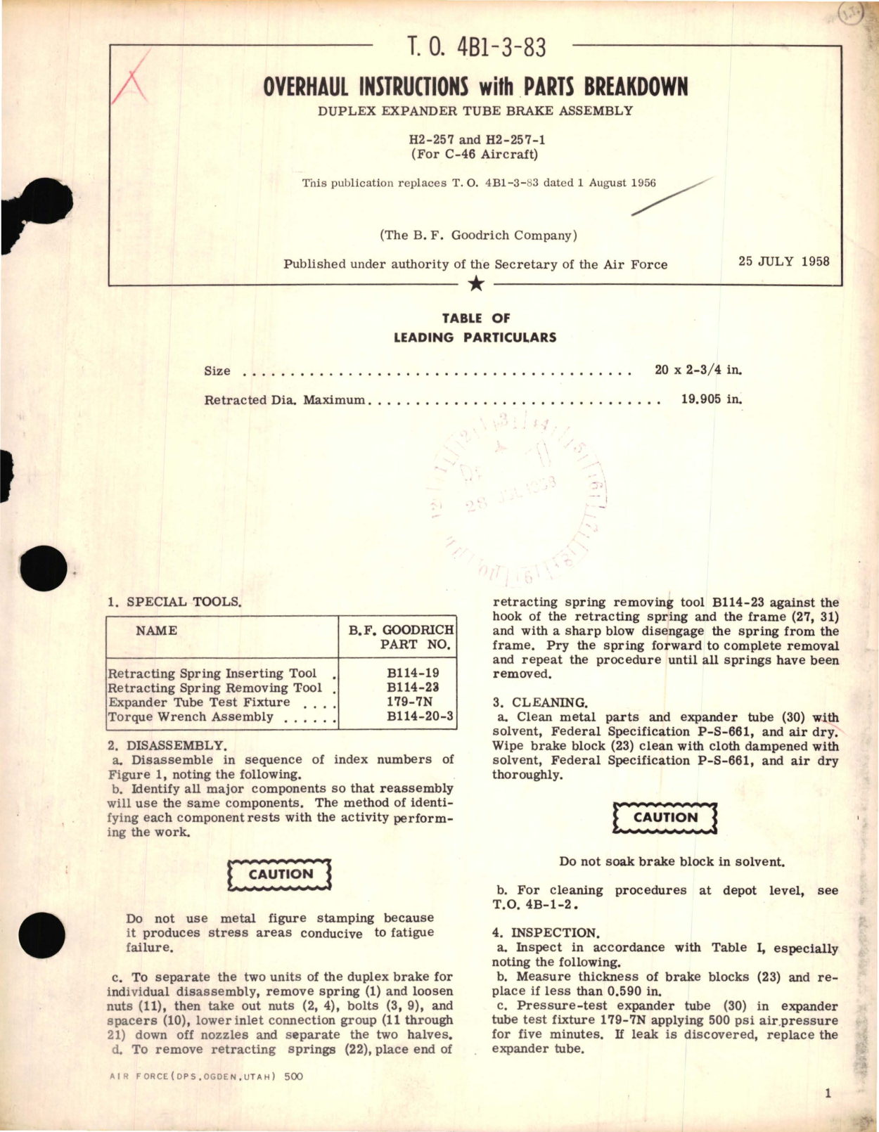 Sample page 1 from AirCorps Library document: Overhaul Instructions with Parts Breakdown for Duplex Expander Tube Brake Assembly H2-257 & H2-257-1 (For C-46 Aircraft) 