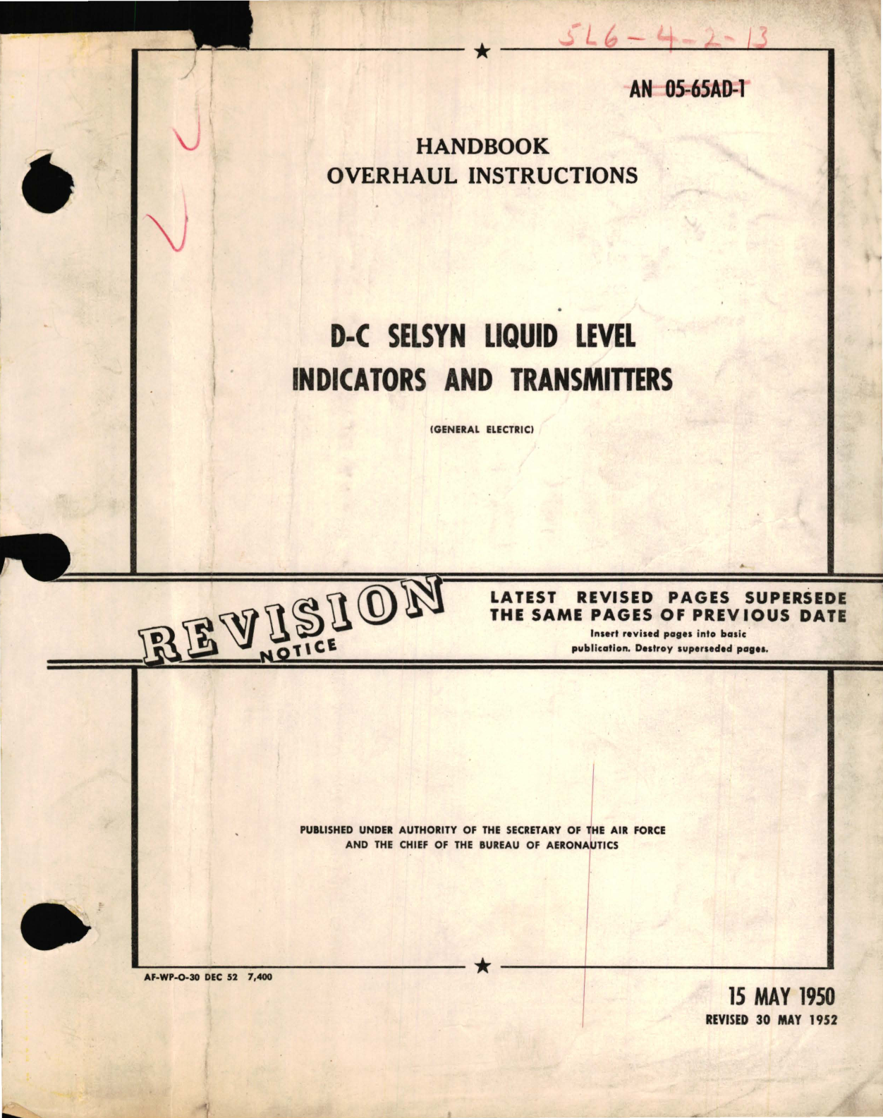 Sample page 1 from AirCorps Library document: Overhaul Instructions for D-C Selsyn Liquid Level Indicators and Transmitters 