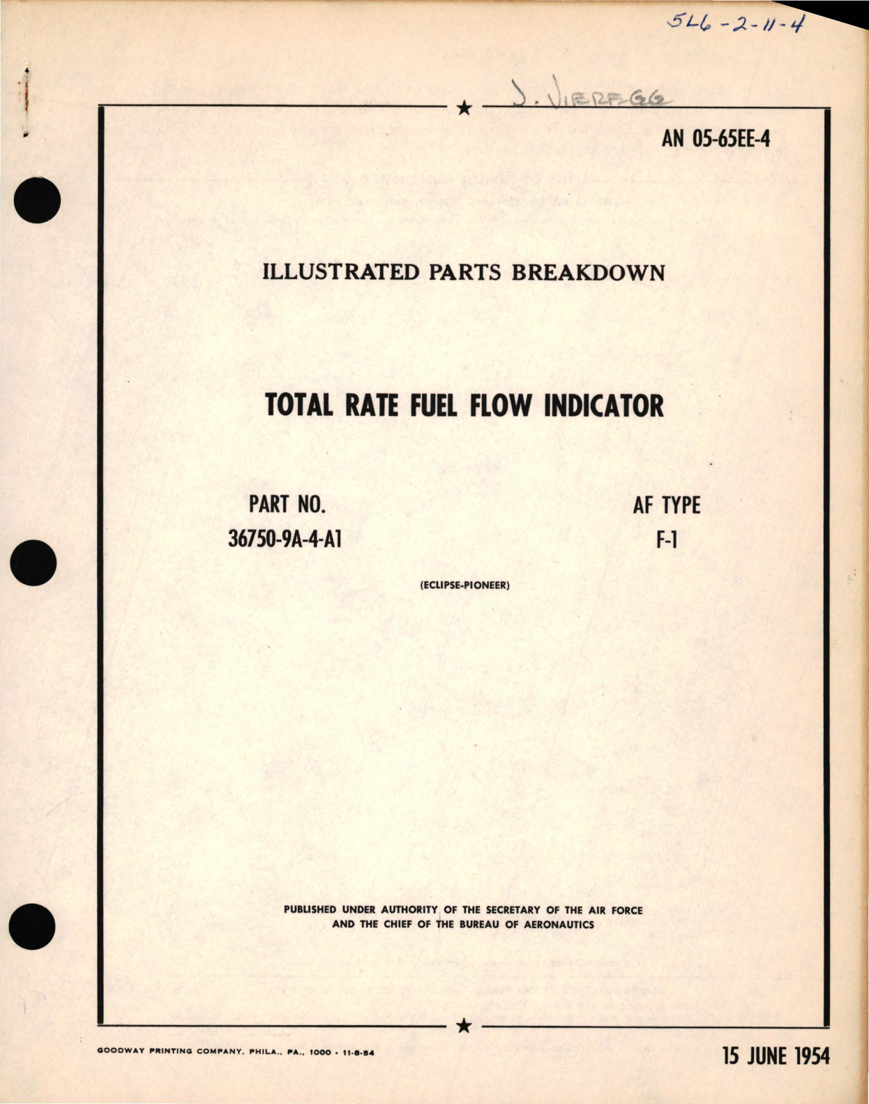 Sample page 1 from AirCorps Library document: Illustrated Parts Breakdown for Total Rate Fuel Flow Indicator Part No. 36750-9A-4-A1 AF Type F-1 