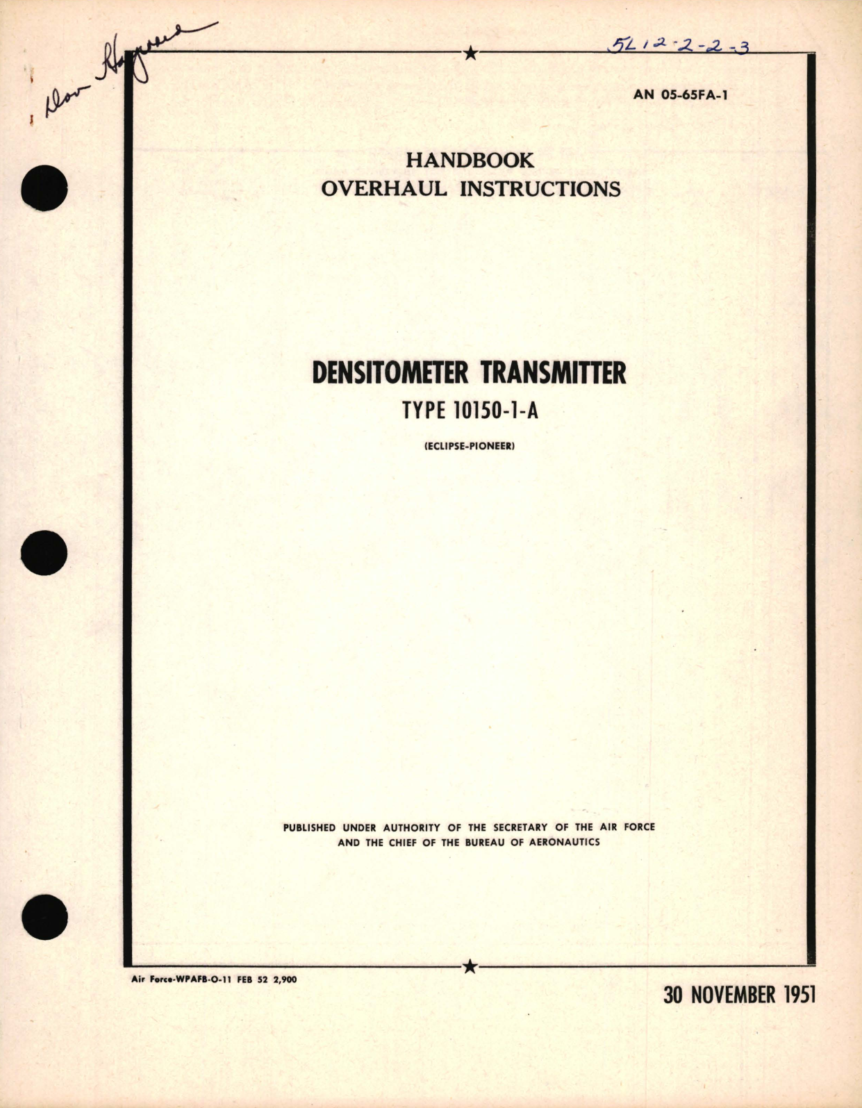 Sample page 1 from AirCorps Library document: Overhaul Instructions for Densitometer Transmitter Type 10150-1-A 