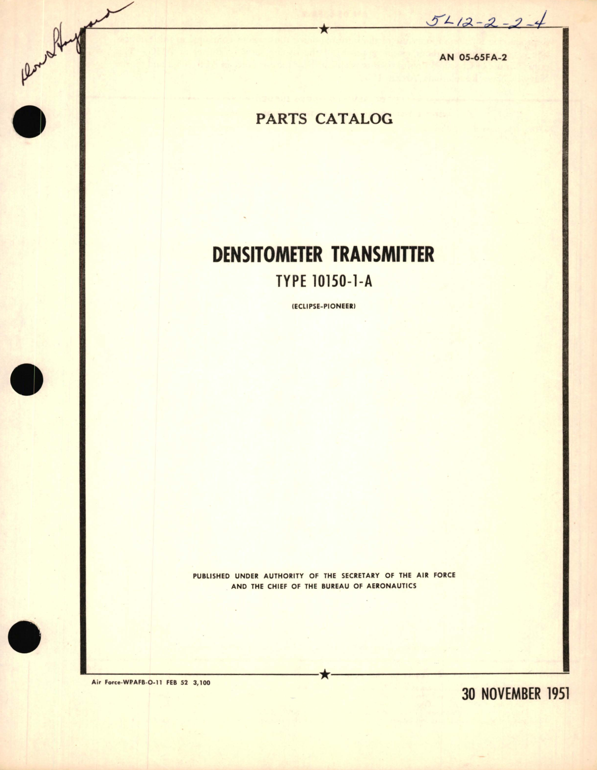 Sample page 1 from AirCorps Library document: Parts Catalog for Densitometer Transmitter Type 10150-1-A