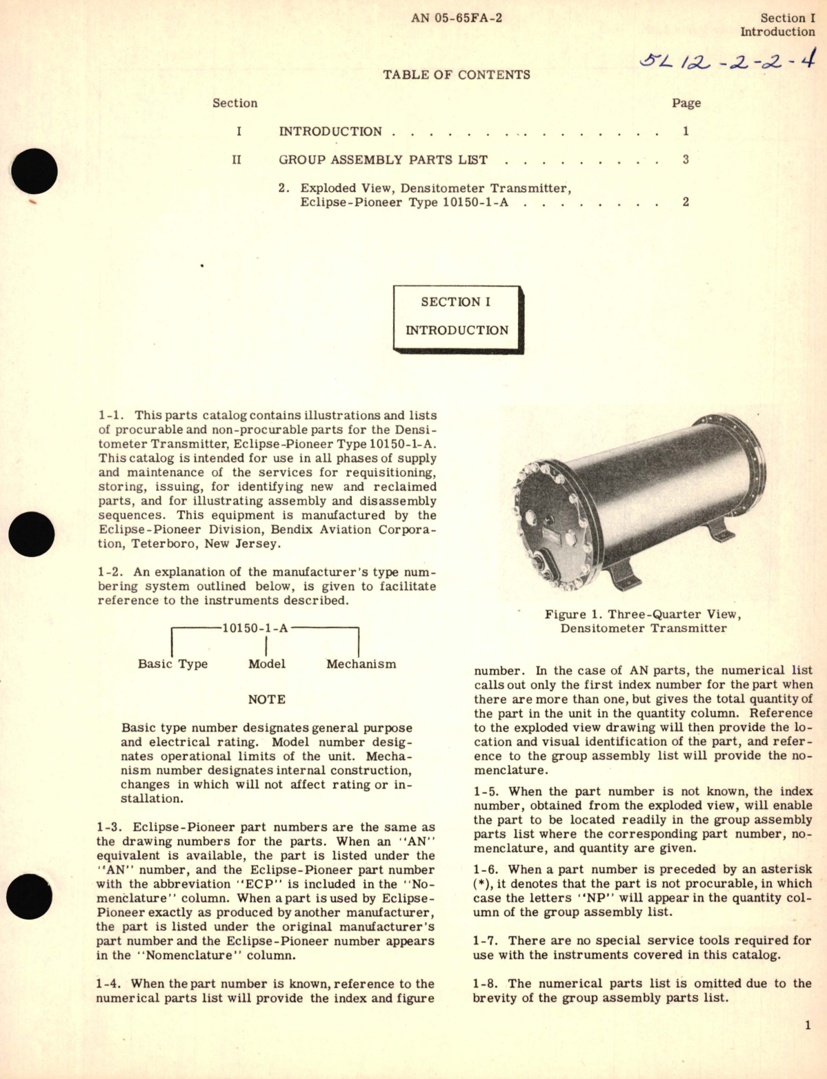 Sample page 3 from AirCorps Library document: Parts Catalog for Densitometer Transmitter Type 10150-1-A