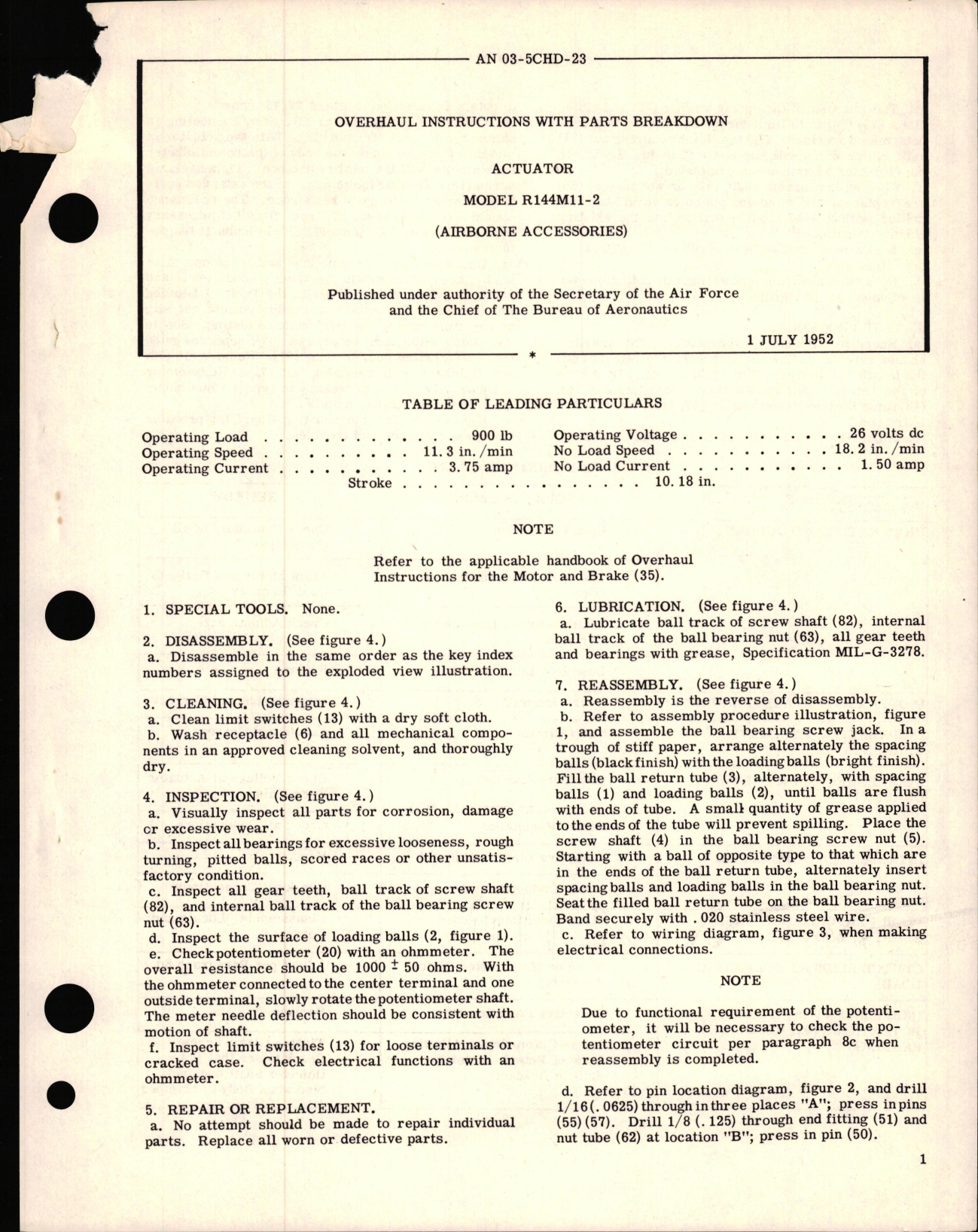 Sample page 1 from AirCorps Library document: Overhaul Instructions with Parts Breakdown for Actuator Model R144M11-2