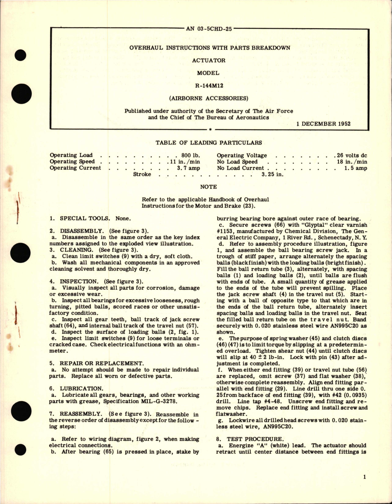 Sample page 1 from AirCorps Library document: Overhaul Instructions with Parts Breakdown for Actuator Model R-144M12