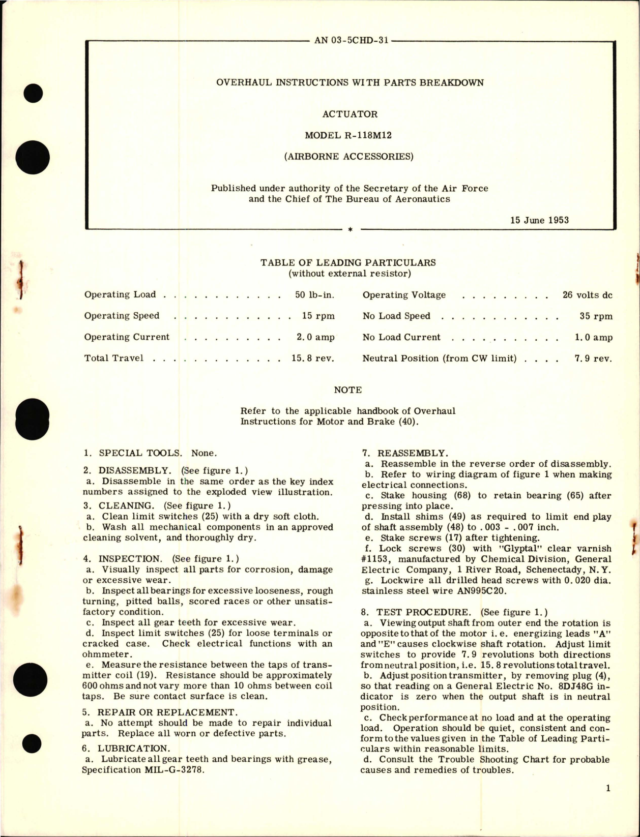 Sample page 1 from AirCorps Library document: Overhaul Instructions with Parts Breakdown for Actuator Model R-118M12