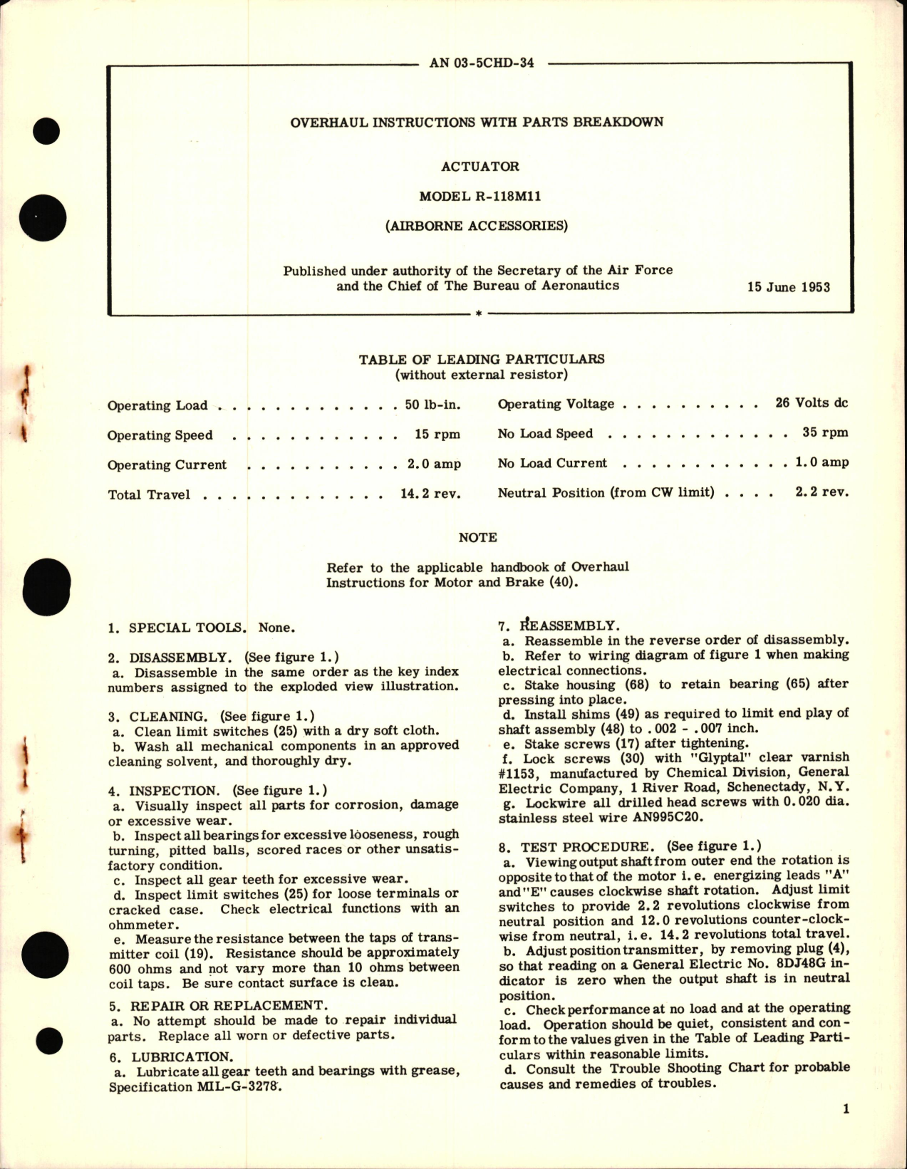 Sample page 1 from AirCorps Library document: Overhaul Instructions with Parts Breakdown for Actuator Model R-118M11