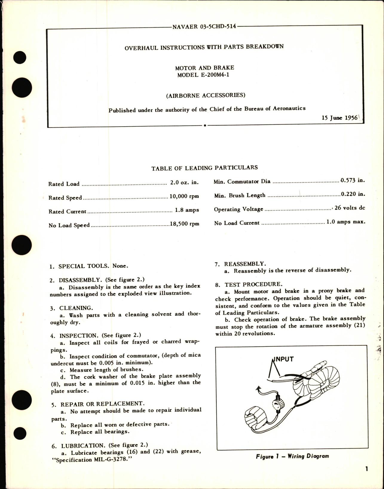 Sample page 1 from AirCorps Library document: Overhaul Instruments with Parts Breakdown for Motor and Brake Model E-200M4-1