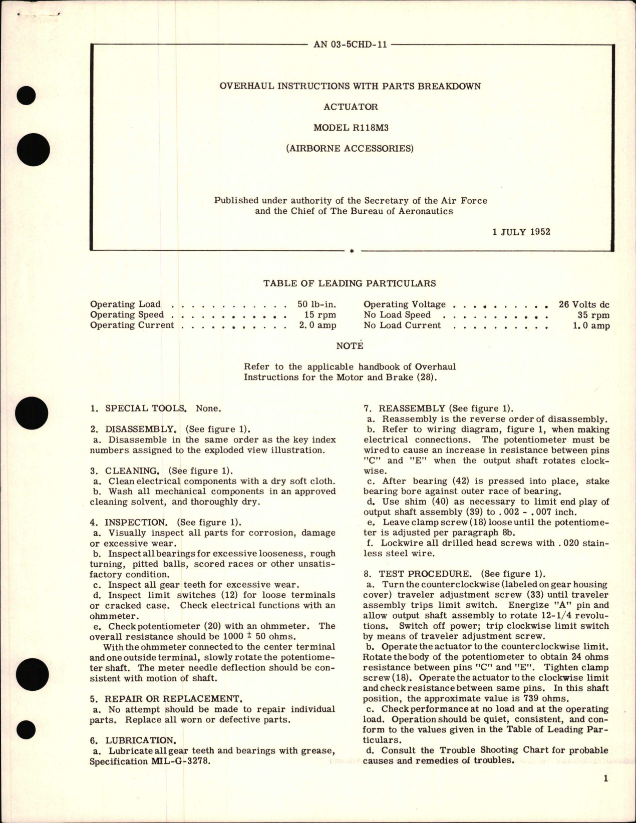 Sample page 1 from AirCorps Library document: Overhaul Instructions with Parts Breakdown for Actuator Model R118M3