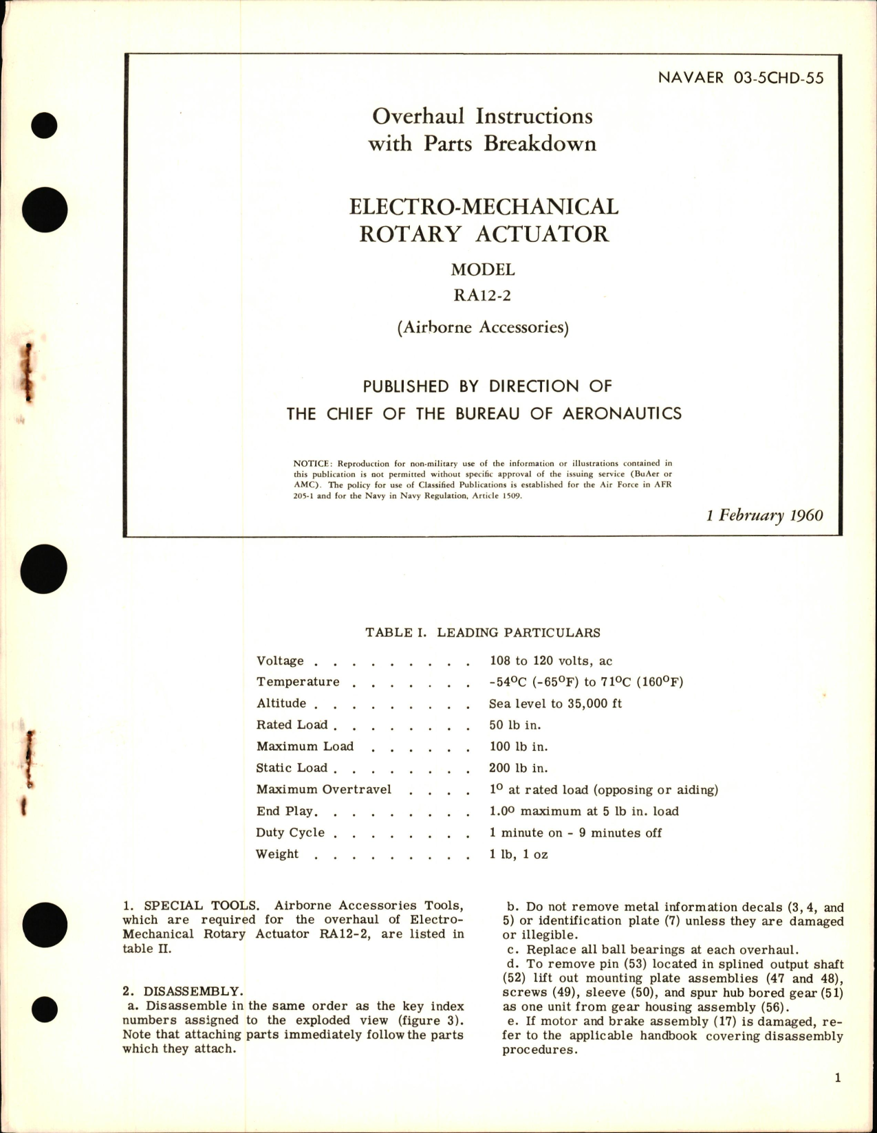 Sample page 1 from AirCorps Library document: Overhaul Instruments with Parts Breakdown for Electro-Mechanical Rotary Actuator Model RA12-2