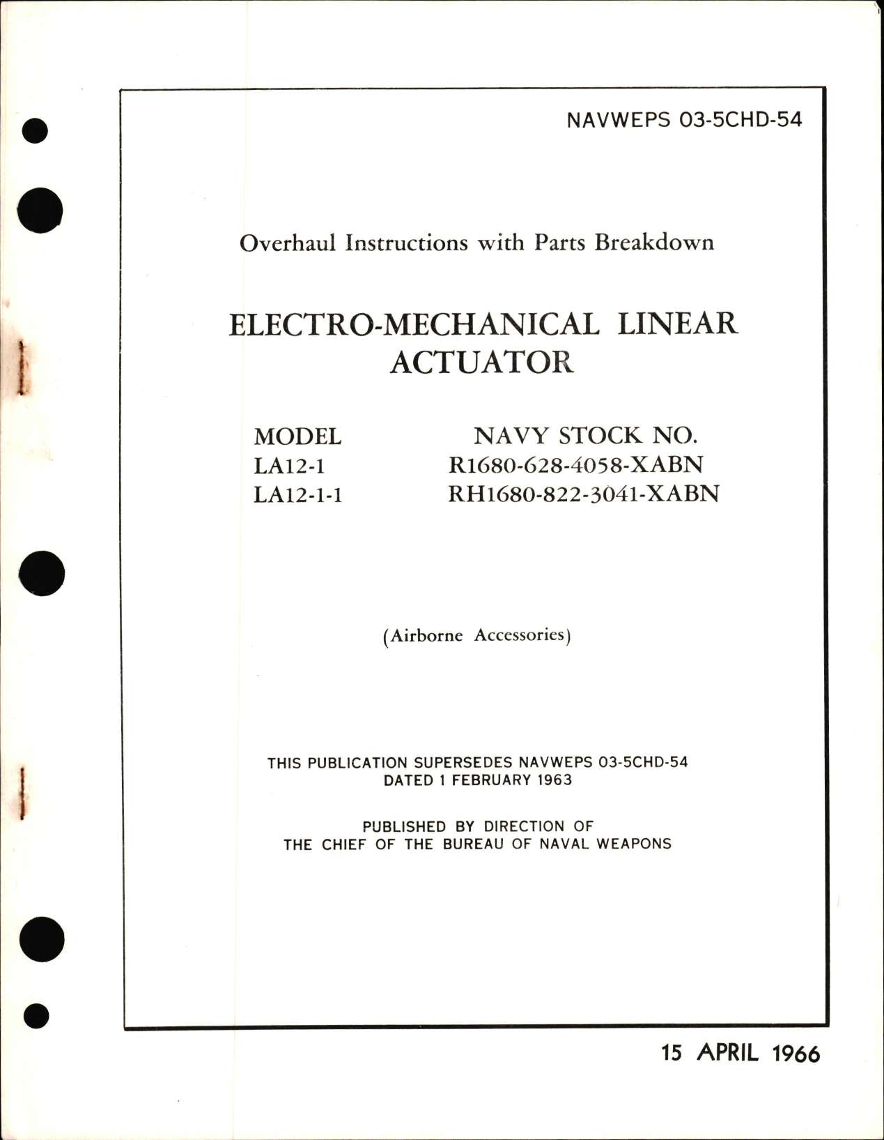 Sample page 1 from AirCorps Library document: Overhaul Instructions with Parts Breakdown for Electro-Mechanical Linear Actuator Model LA12-1, LA12-1-1, R1680-628-4058-XABN, and RH1680-822-3041-XABM