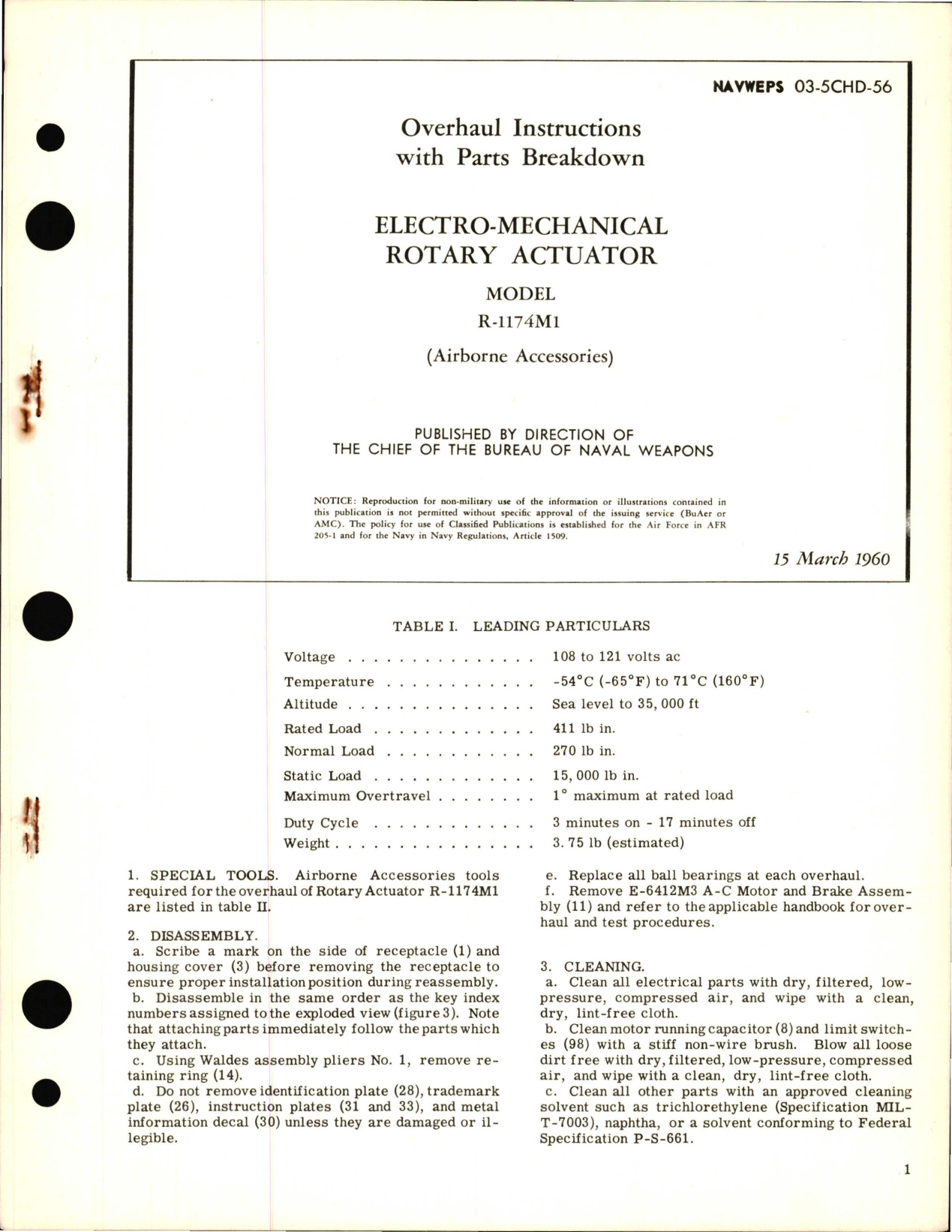 Sample page 1 from AirCorps Library document: Overhaul Instructions with Parts Breakdown for Electro-Mechanical Rotary Actuator Model R-1174M1