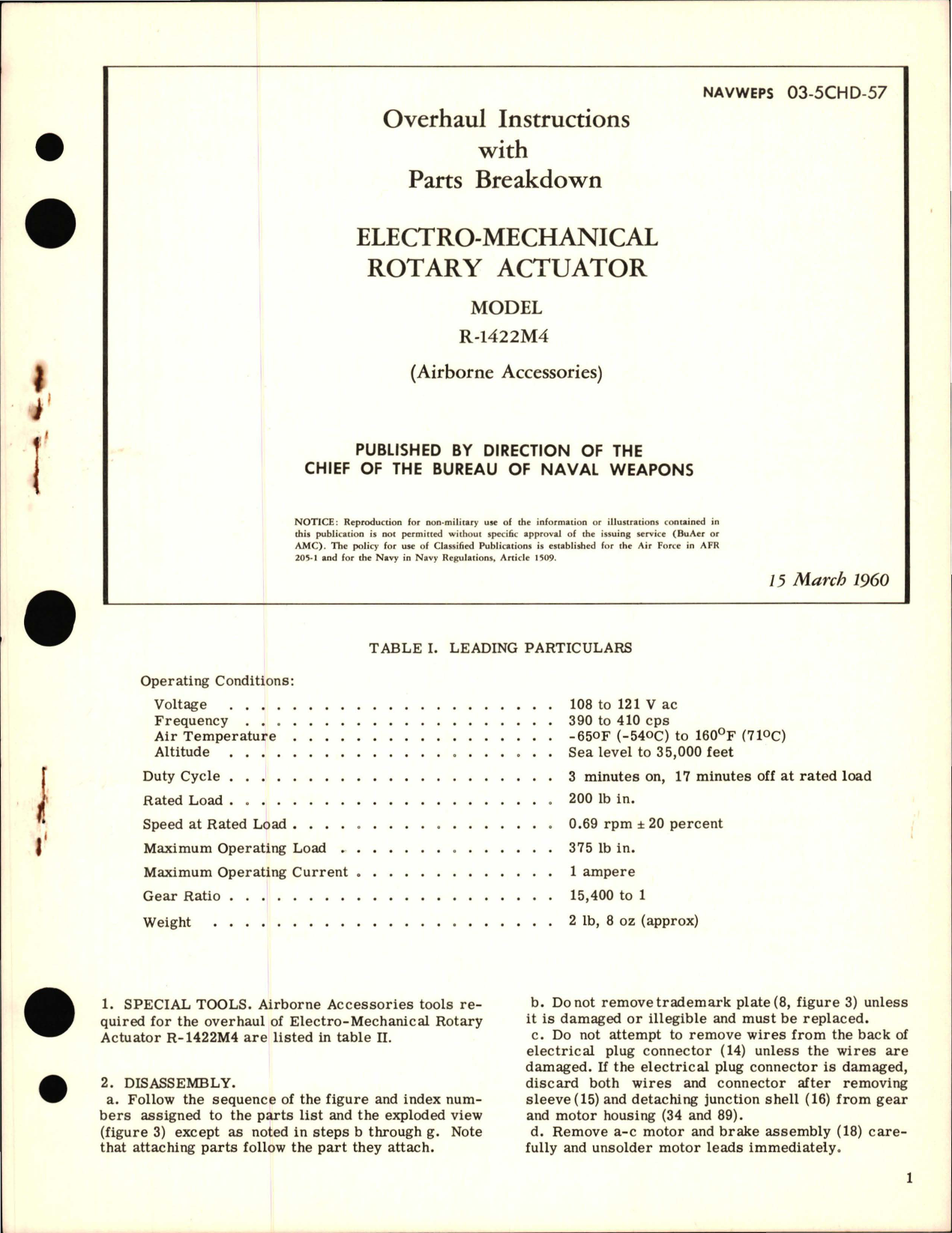Sample page 1 from AirCorps Library document: Overhaul Instruments with Parts Breakdown for Electro-Mechanical Rotary Actuator Model R-1422M4