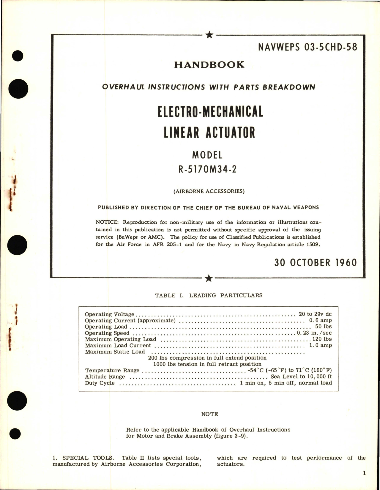 Sample page 1 from AirCorps Library document: Overhaul Instructions with Parts for Electro-Mechanical Linear Actuator Model R-5170M34-2