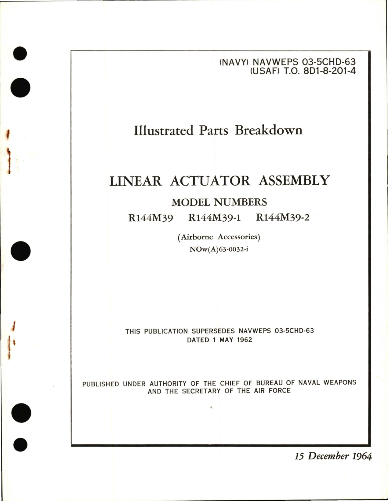 Sample page 1 from AirCorps Library document: Illustrated Parts Breakdown for Linear Actuator Assembly R144M39, R144M39-1, and R144M39-2 