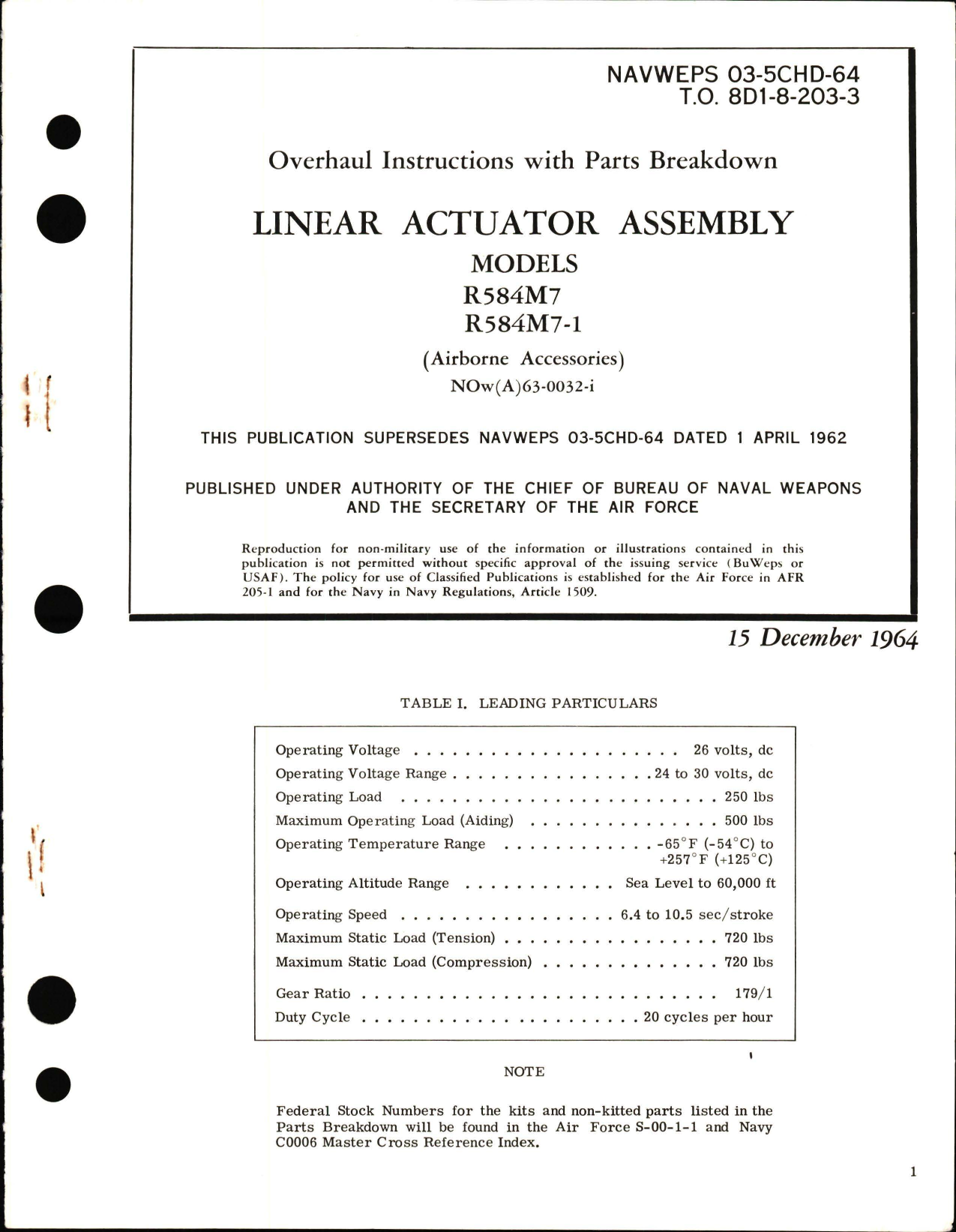 Sample page 1 from AirCorps Library document: Overhaul Instructions with Parts Breakdown for Linear Actuator Assembly R584M7 and R584M7-1 