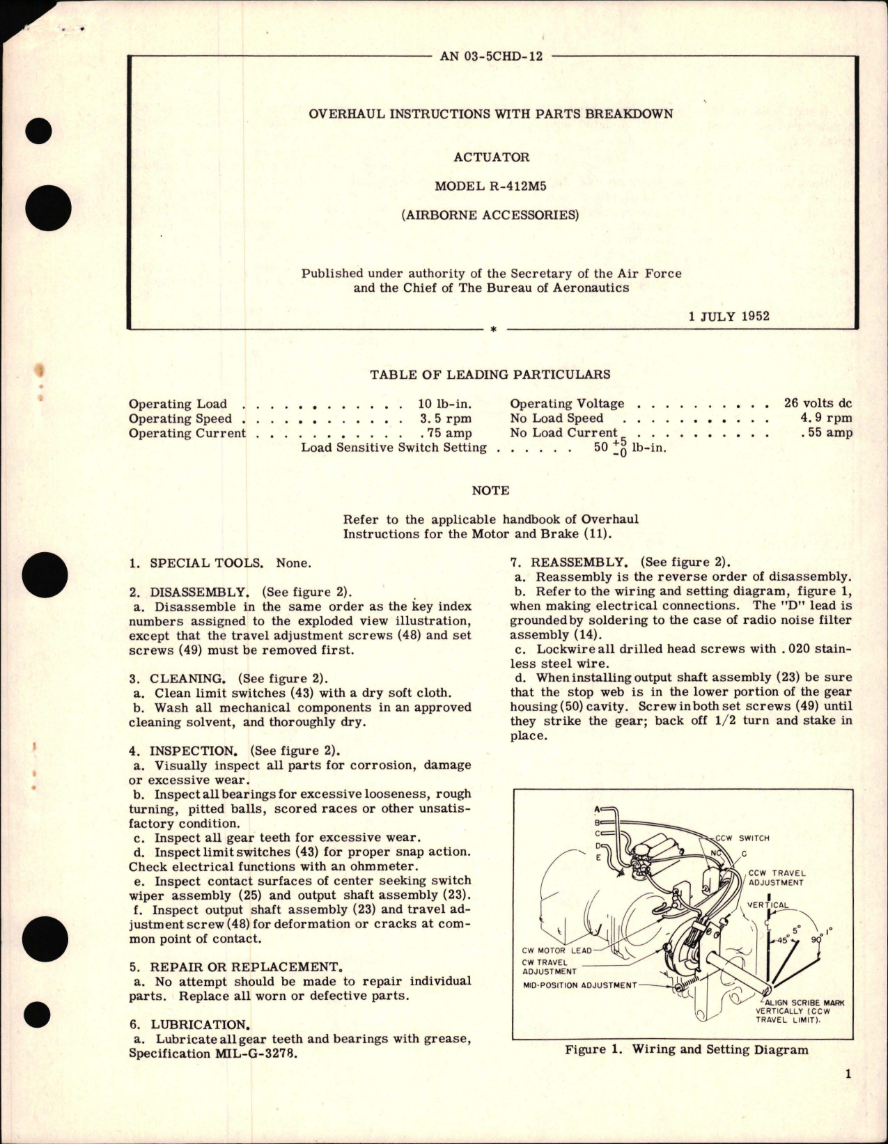 Sample page 1 from AirCorps Library document: Overhaul Instructions with Parts Breakdown for Actuator Model R-412M5