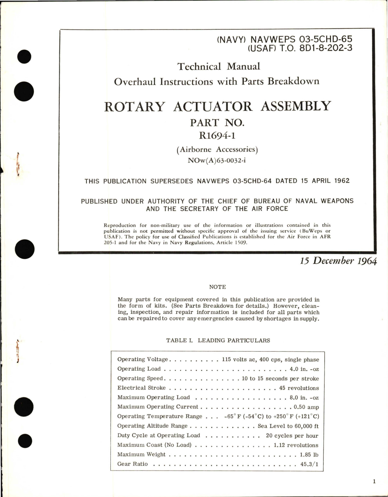Sample page 1 from AirCorps Library document: Overhaul Instructions with Parts Breakdown for Rotary Actuator Assembly R1694-1