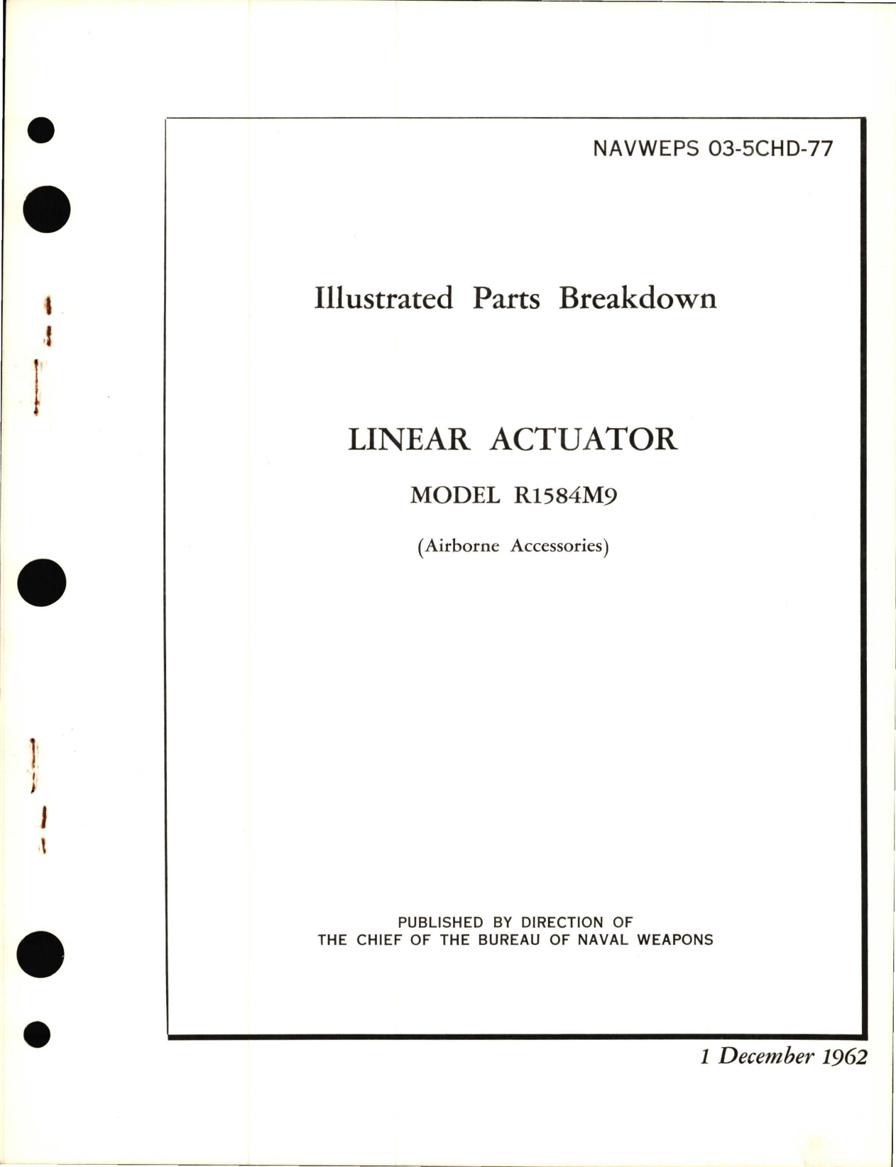 Sample page 1 from AirCorps Library document: Illustrated Parts Breakdown for Linear Actuator Model R1584M9