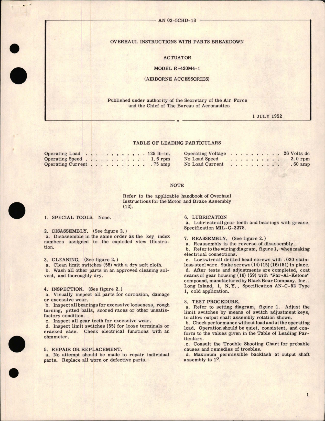 Sample page 1 from AirCorps Library document: Overhaul Instructions with Parts Breakdown for Actuator Model R-420M4-1