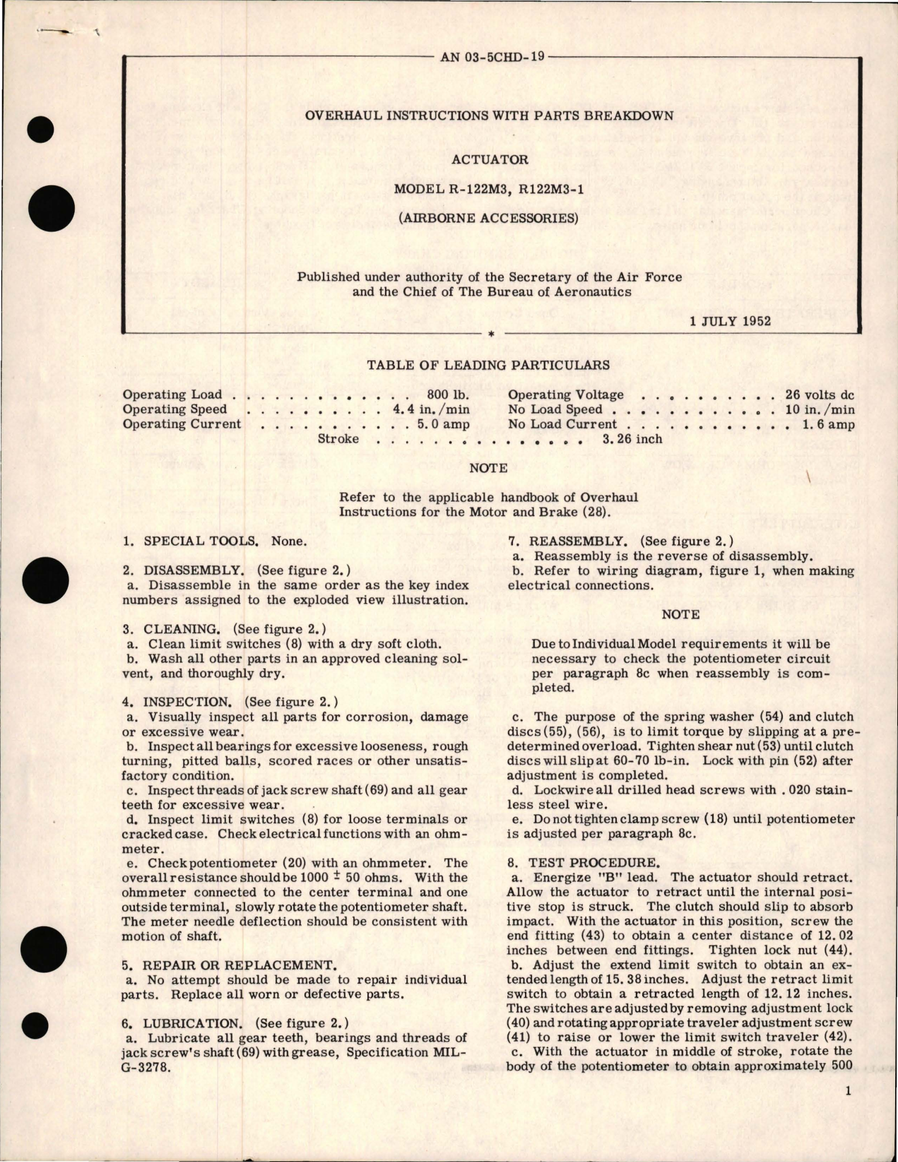 Sample page 1 from AirCorps Library document:  Overhaul Instructions with Parts Breakdown for Actuator Model R-122M3 and R-122M3-1