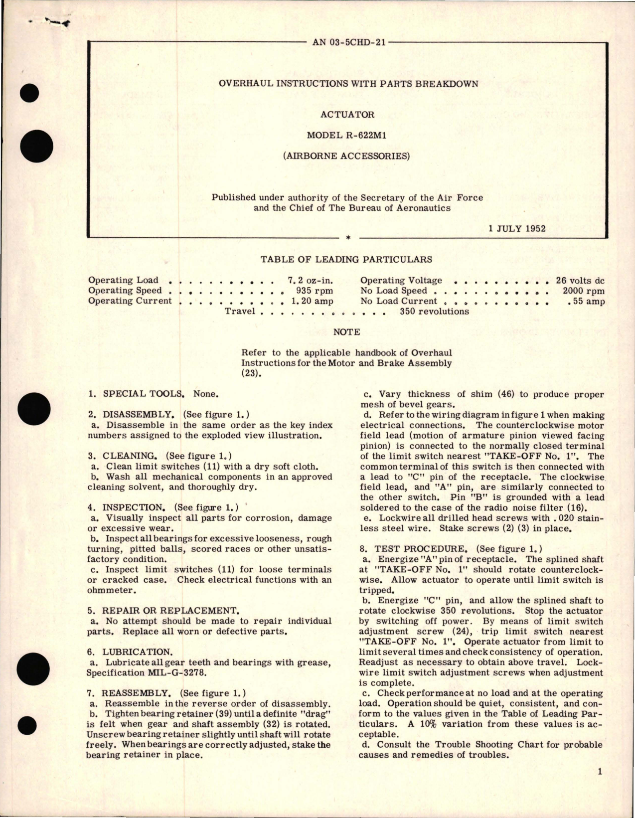 Sample page 1 from AirCorps Library document: Overhaul Instructions with Parts Breakdown for Actuator Model R-622M1