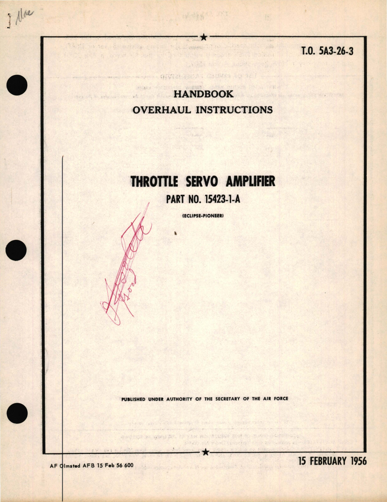 Sample page 1 from AirCorps Library document: Overhaul Instructions for Throttle Servo Amplifier Part No. 15423-1-A 