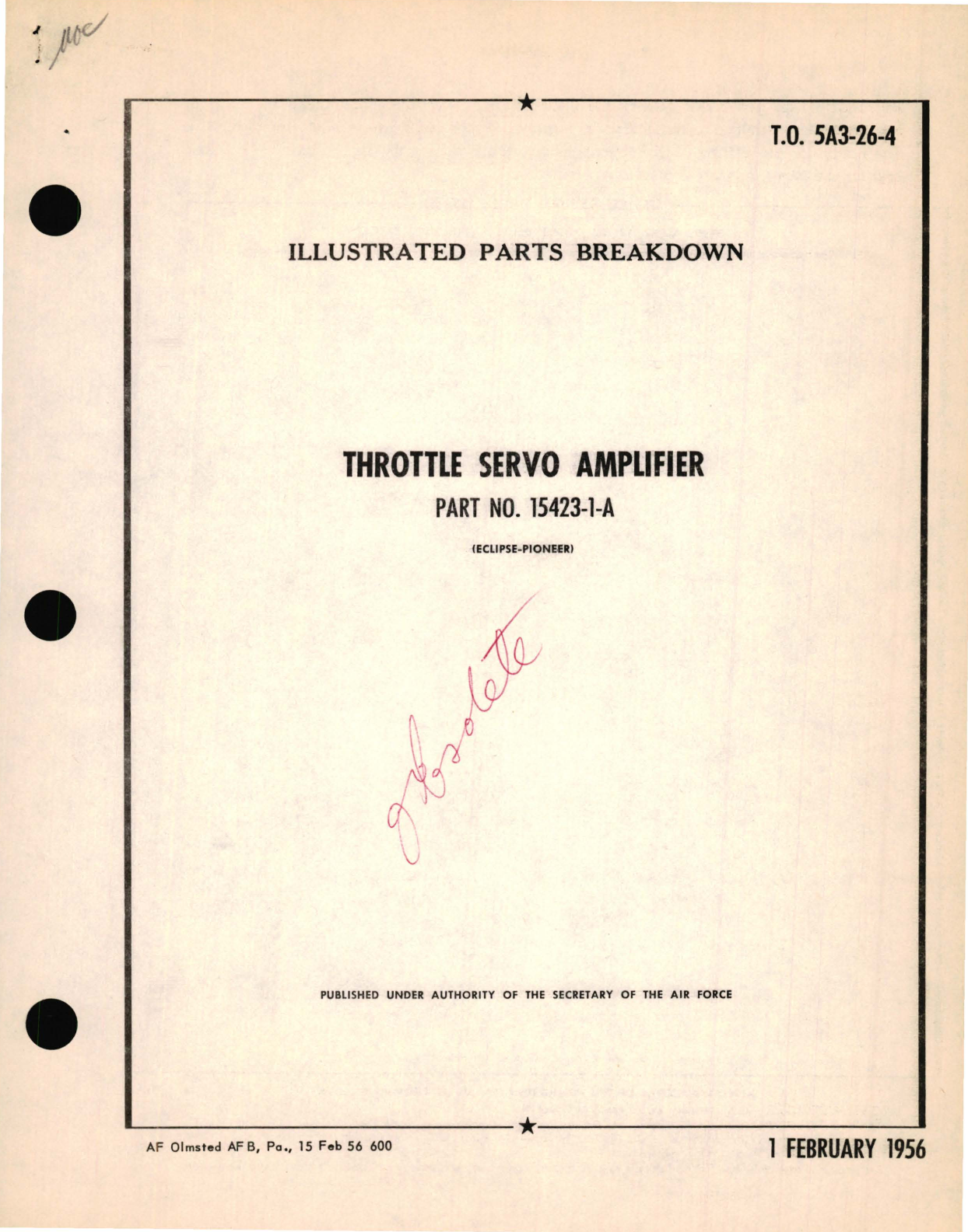 Sample page 1 from AirCorps Library document: Illustrated Parts Breakdown for Throttle Servo Amplifier Part No. 15423-1-A 