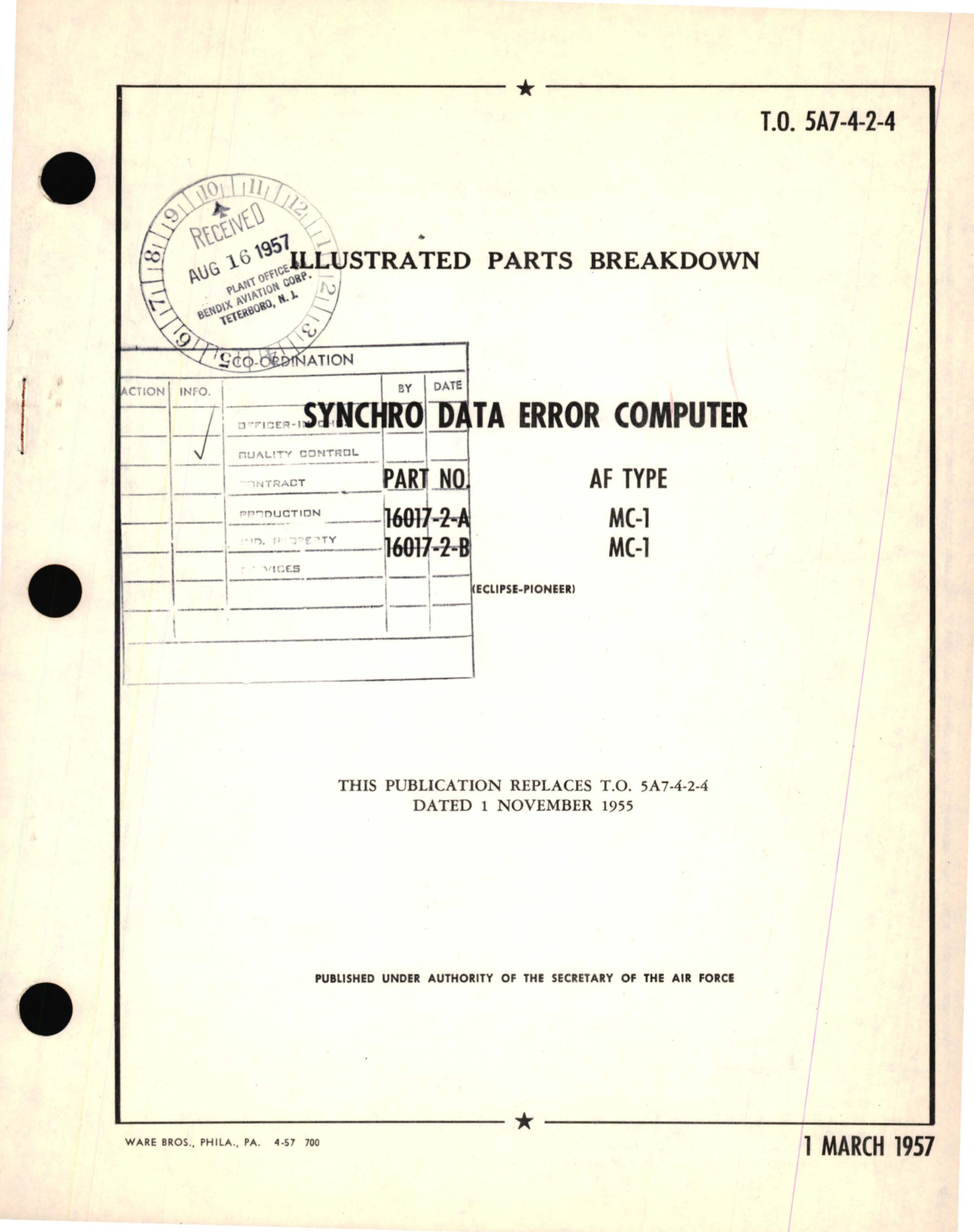 Sample page 1 from AirCorps Library document: Illustrated Parts Breakdown for Synchro Data Error Computer  Part No. 16017-2 