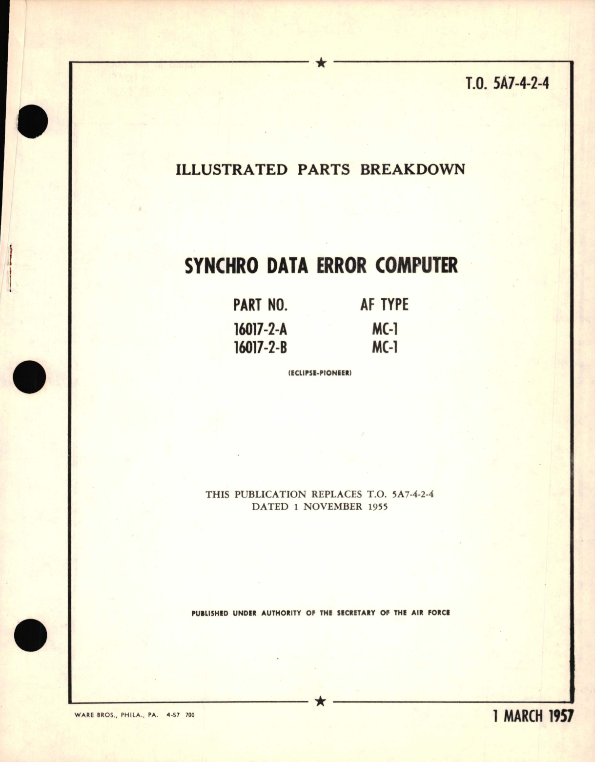 Sample page 1 from AirCorps Library document: Illustrated Parts Breakdown for Synchro Data Error Computer Part No. 16017-2