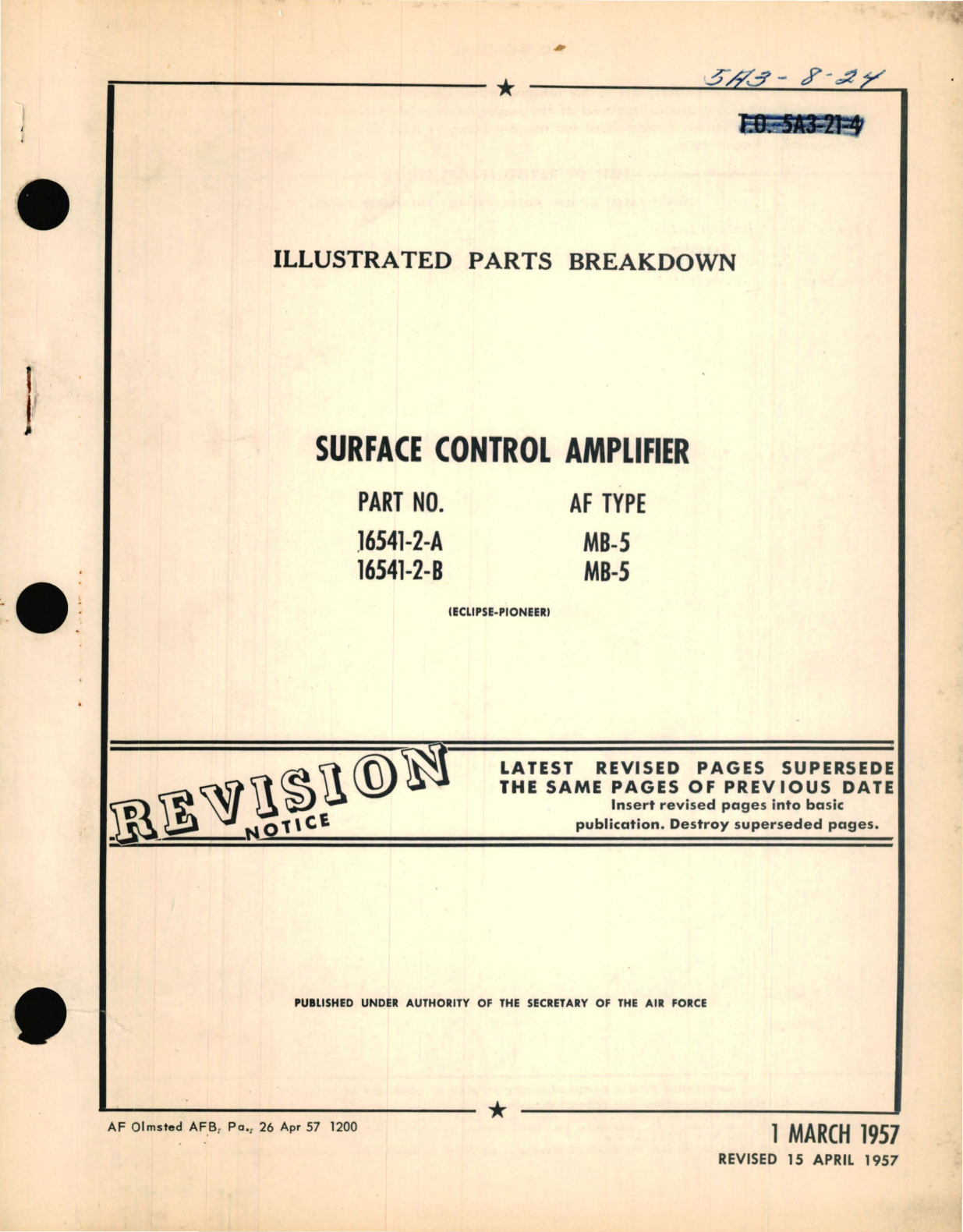 Sample page 1 from AirCorps Library document: Illustrated Parts Breakdown for Surface Control Amplifier Part No 16541-2  AF Type MB-5 