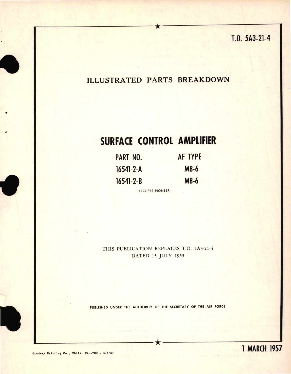 Sample page 1 from AirCorps Library document: Illustrated Parts Breakdown for Surface Control Amplifier Part No. 16541-2  AF Type MB-6 