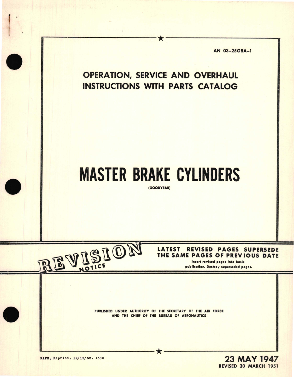 Sample page 1 from AirCorps Library document: Operation, Service and Overhaul Instructions with Parts Catalog for Master Brake Cylinders 