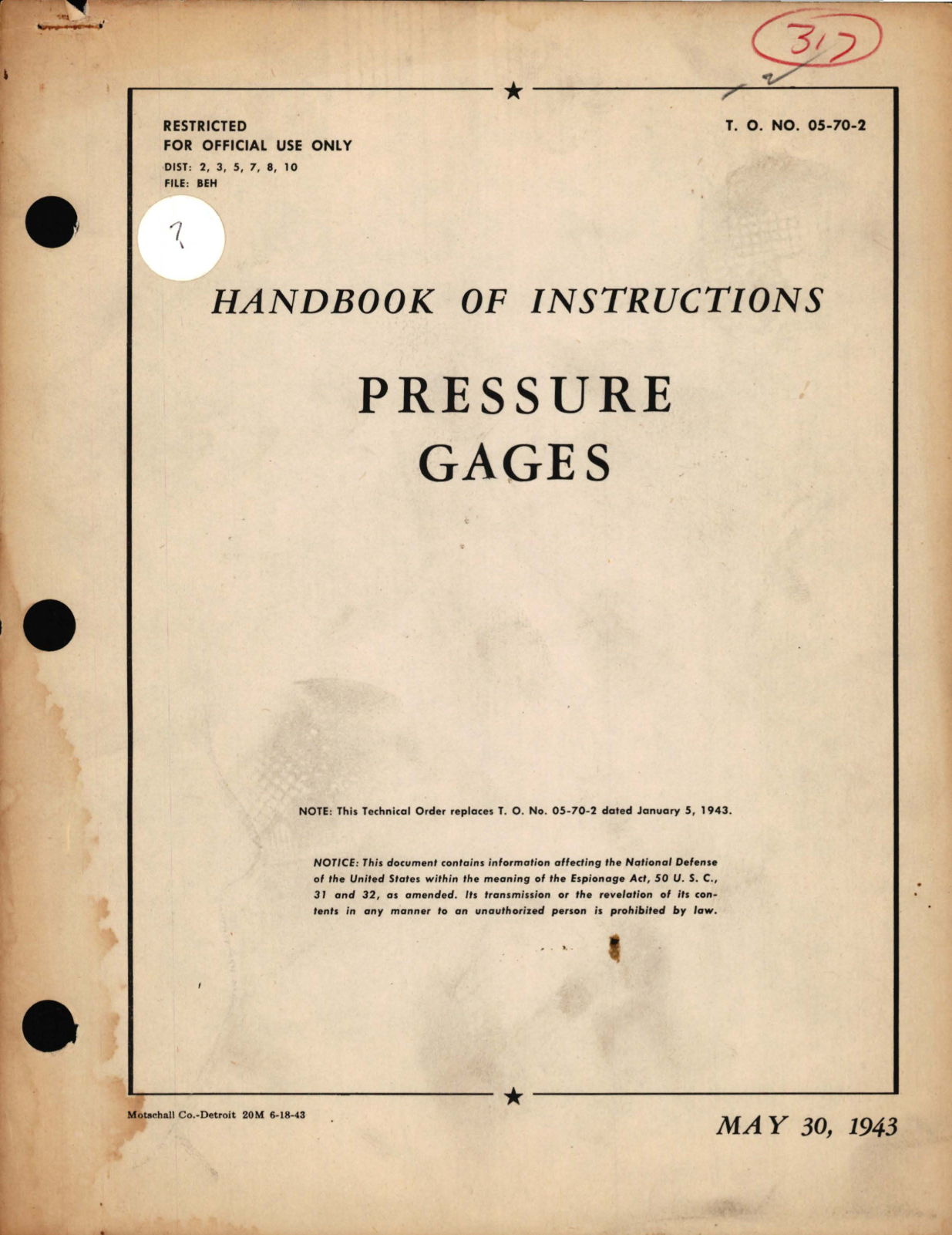 Sample page 1 from AirCorps Library document: Instructions for Pressure Gages