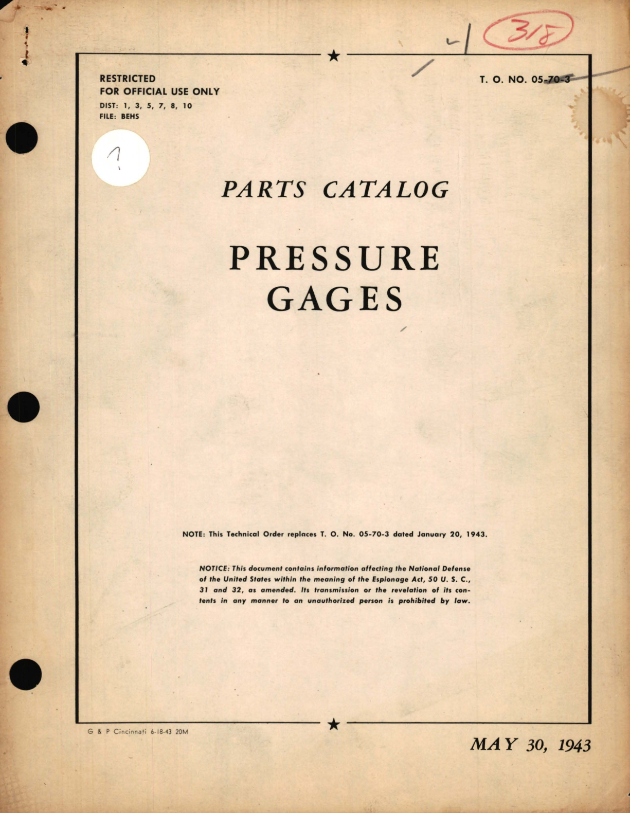 Sample page 1 from AirCorps Library document: Parts Catalog for Pressure Gages