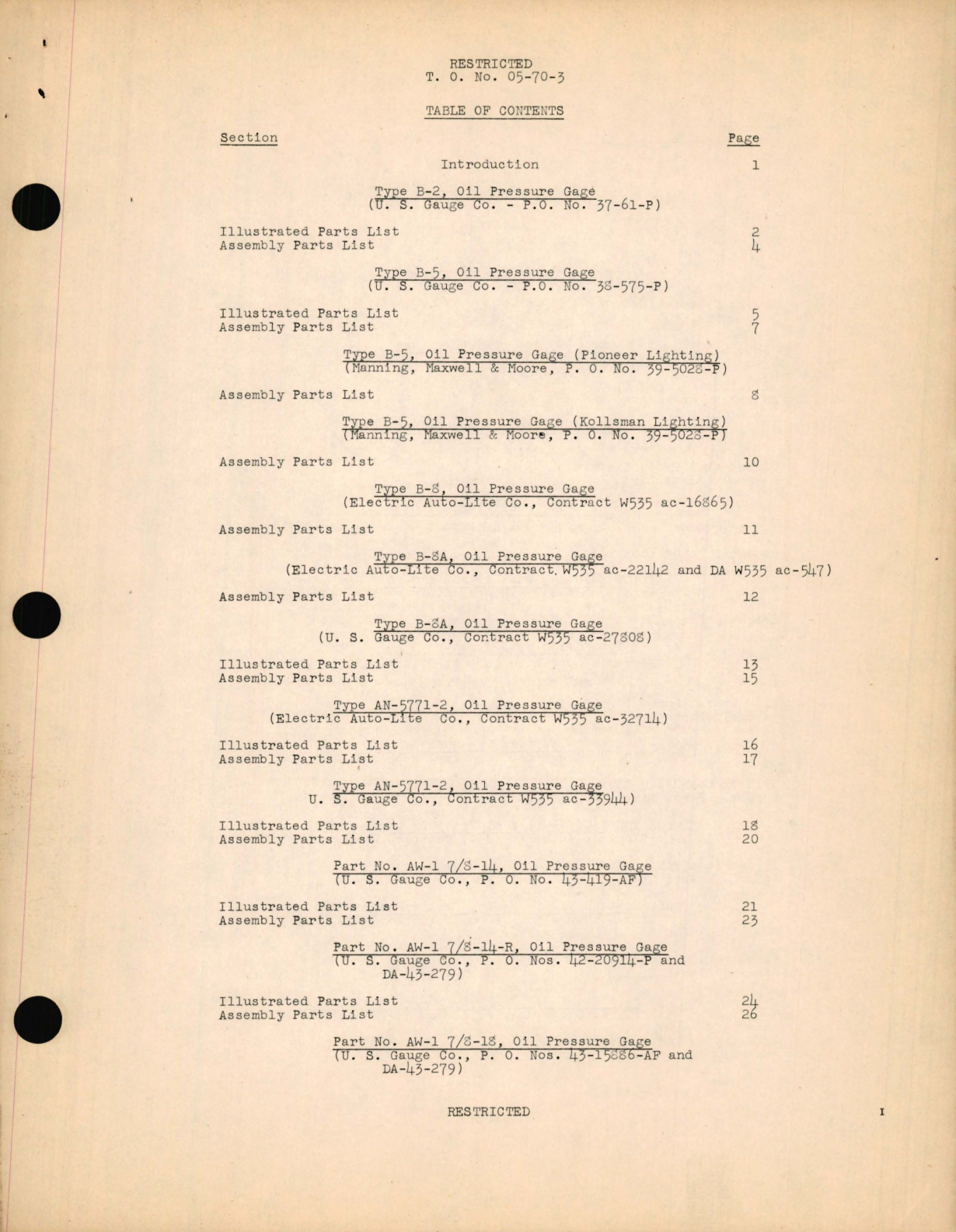 Sample page 5 from AirCorps Library document: Parts Catalog for Pressure Gages