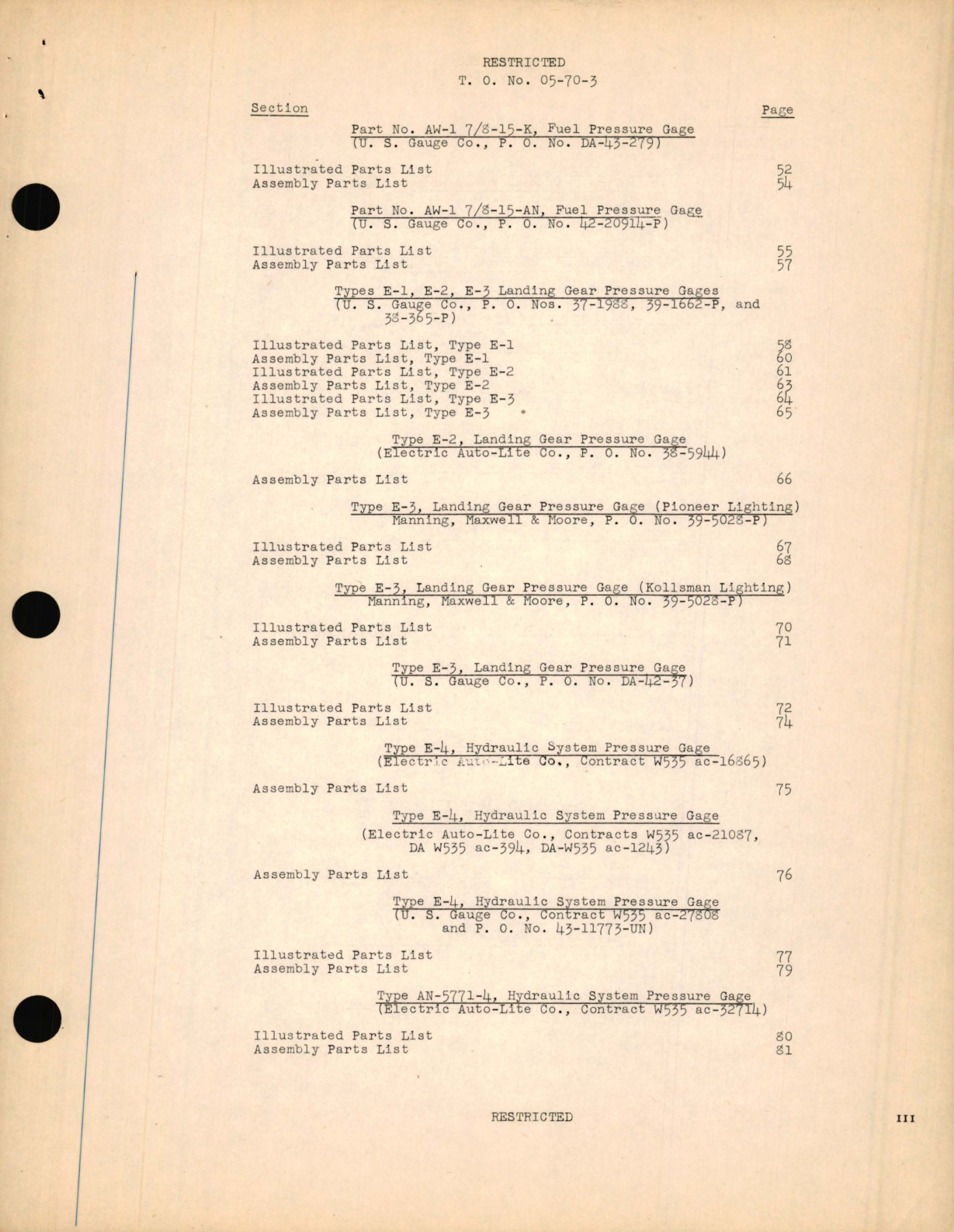 Sample page 7 from AirCorps Library document: Parts Catalog for Pressure Gages