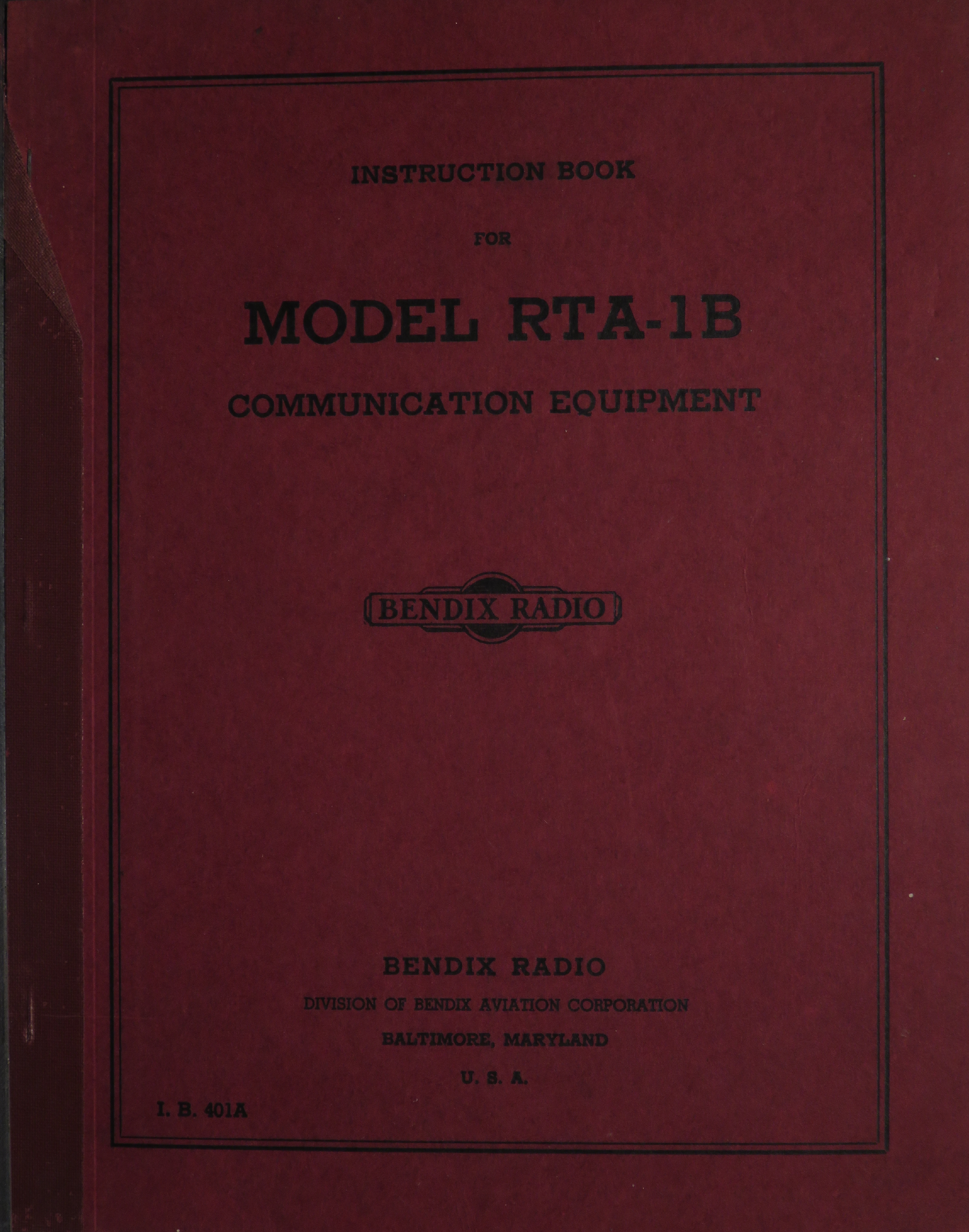 Sample page 1 from AirCorps Library document: Instruction Book for Model RTA-1B Communication Equipment