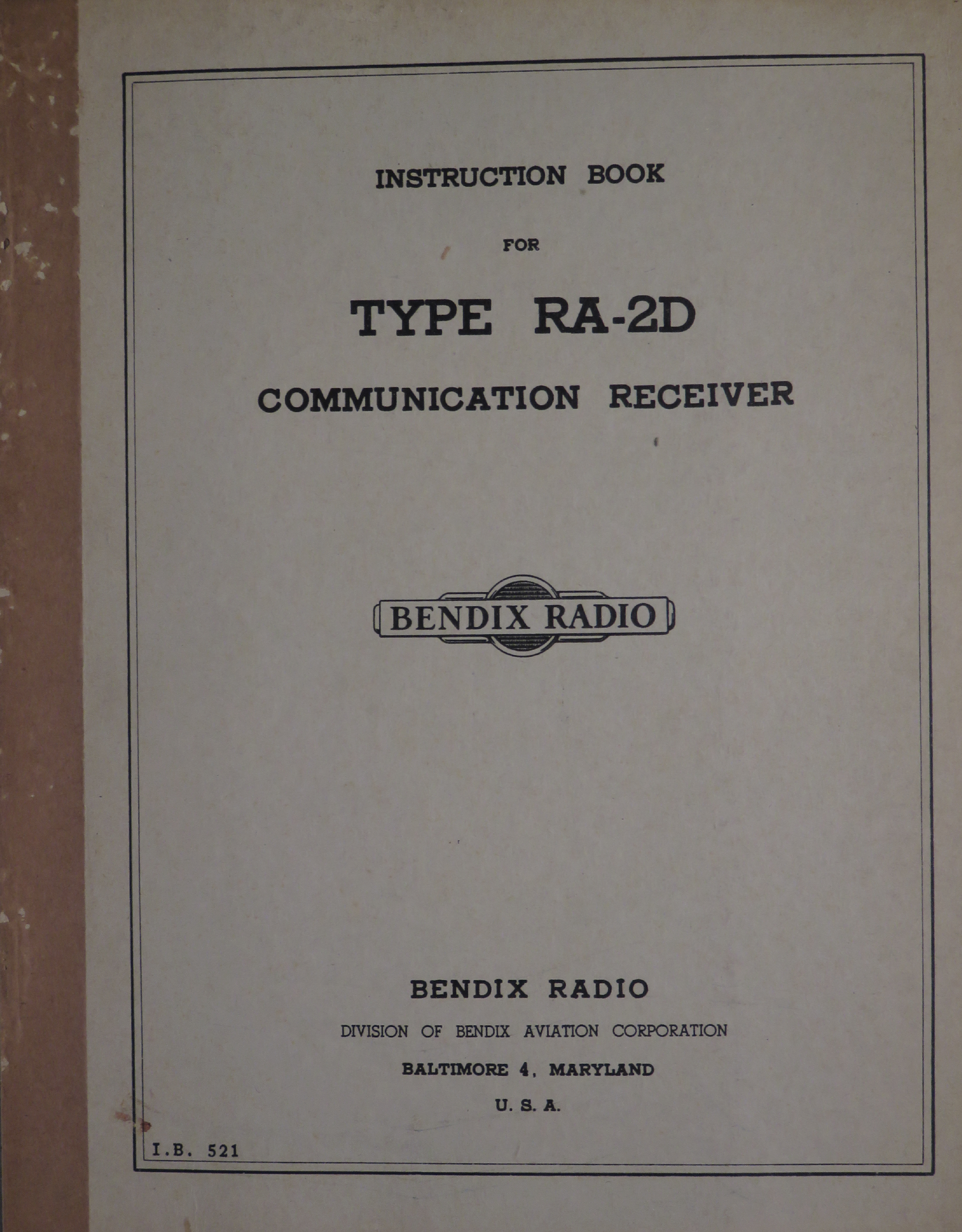 Sample page 1 from AirCorps Library document: Instruction Book for Type RA-2D Communication Receiver