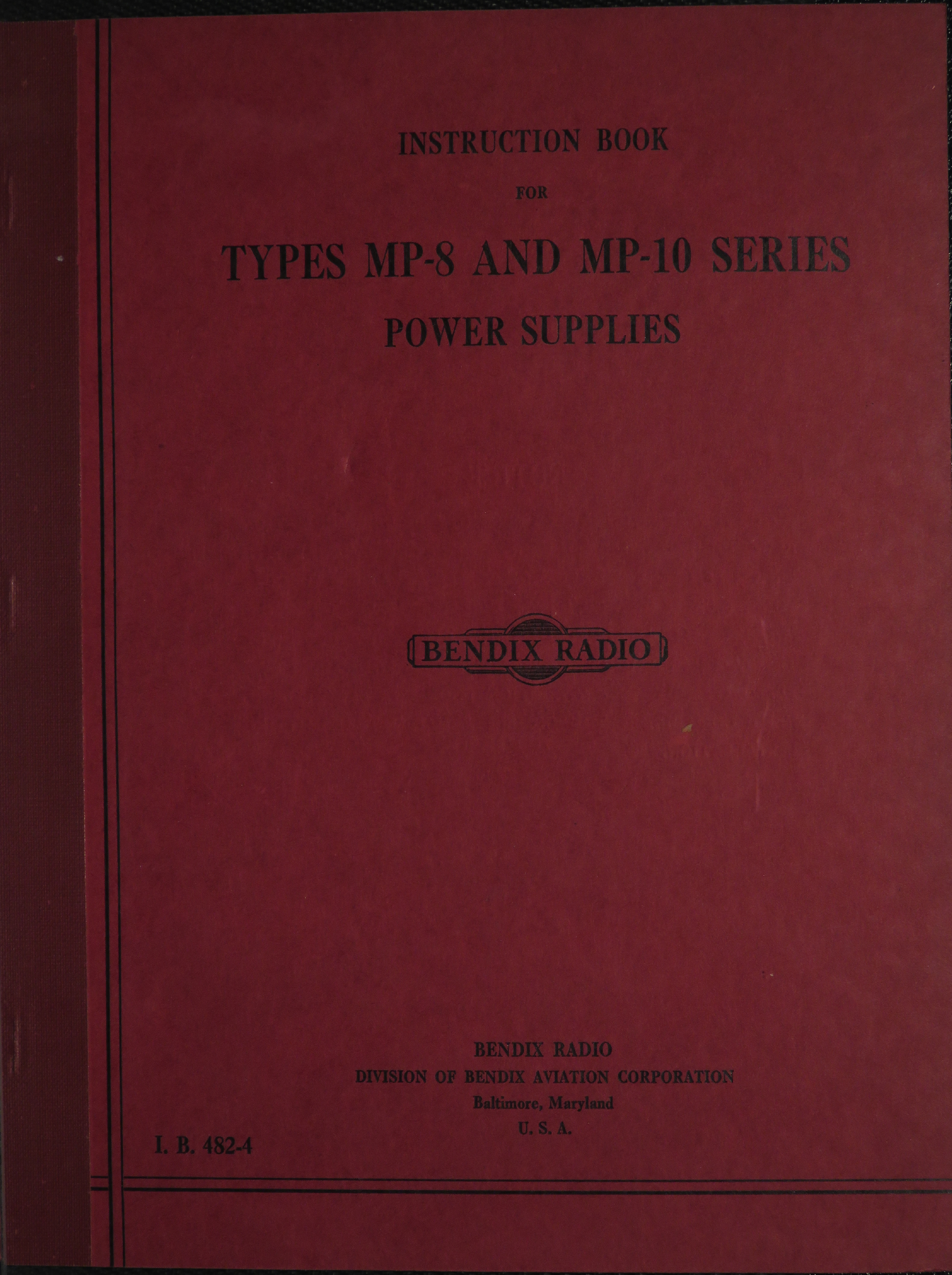 Sample page 1 from AirCorps Library document: Instruction Book for Types MP-8 and MP-10 Series Power Supplies