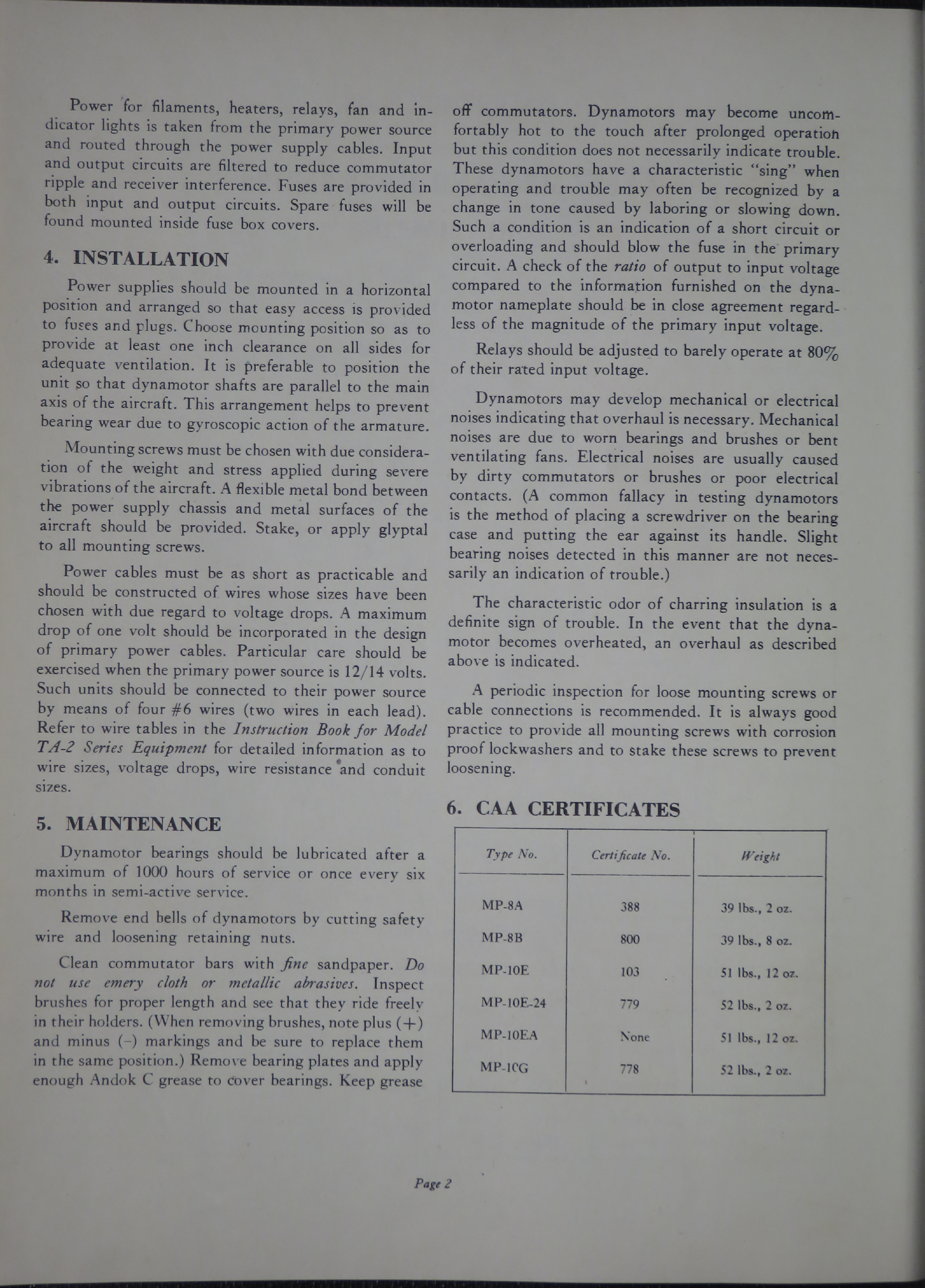 Sample page 8 from AirCorps Library document: Instruction Book for Types MP-8 and MP-10 Series Power Supplies