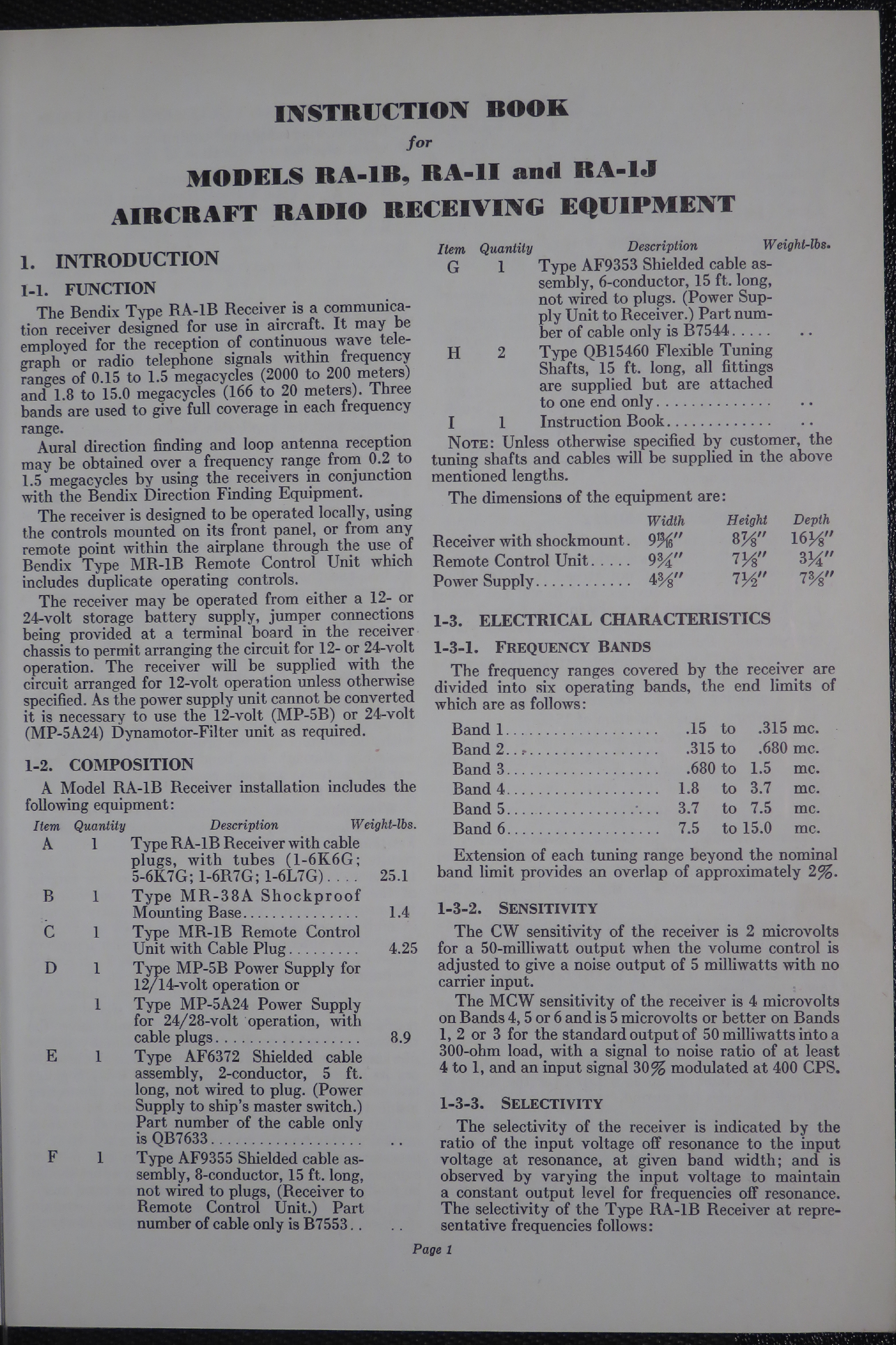 Sample page 7 from AirCorps Library document: Instruction Book for Models RA-1B, RA-11, and RA-1J Aircraft Receiving Equipment