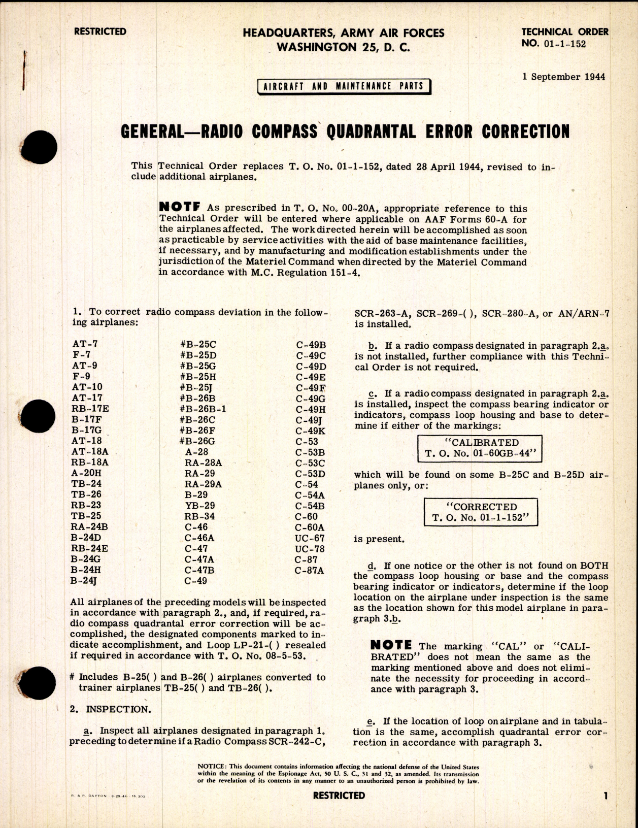 Sample page 1 from AirCorps Library document: Radio Compass Quadrantal Error Correction