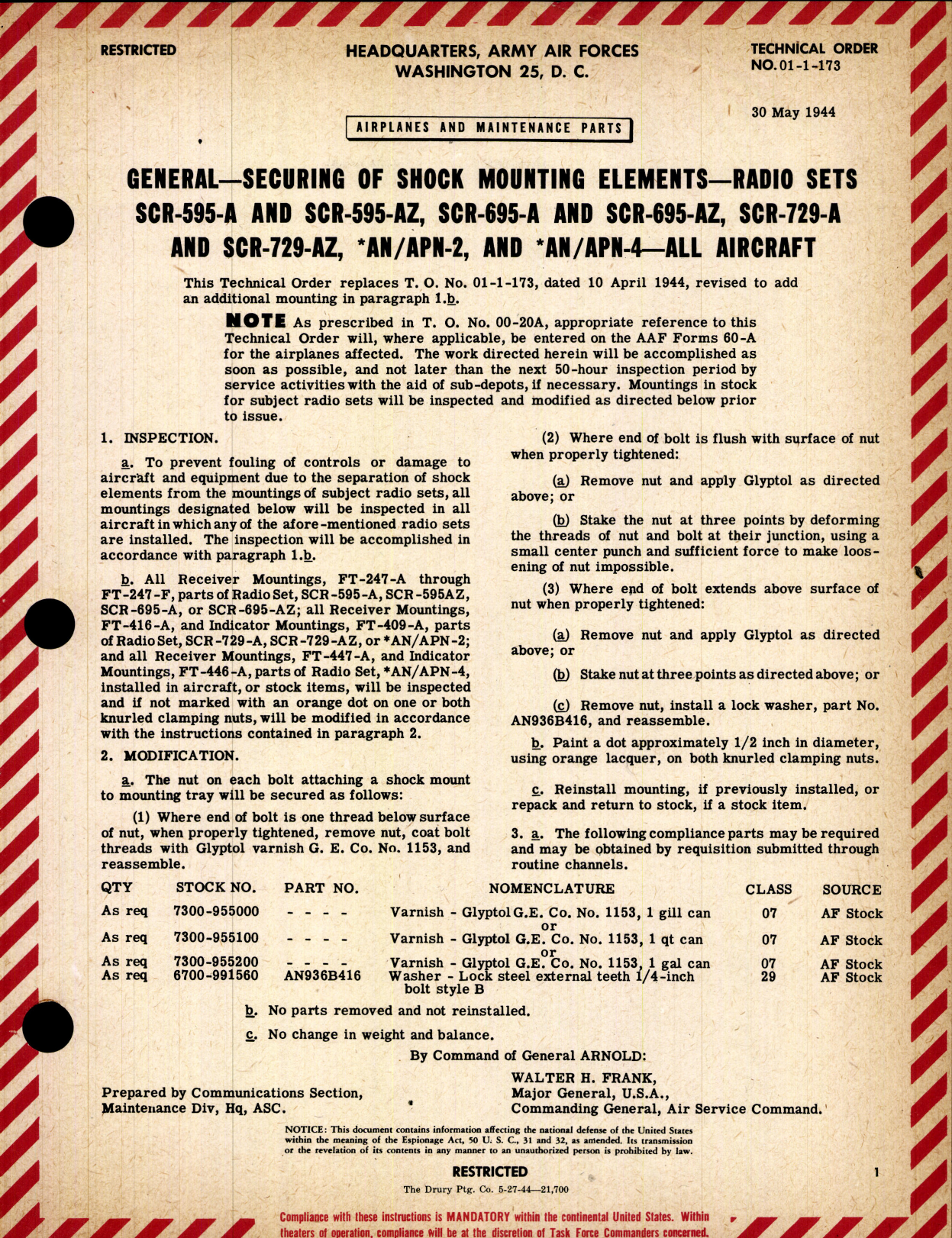 Sample page 1 from AirCorps Library document: Securing of Shock Mounting Elements for Radio Sets