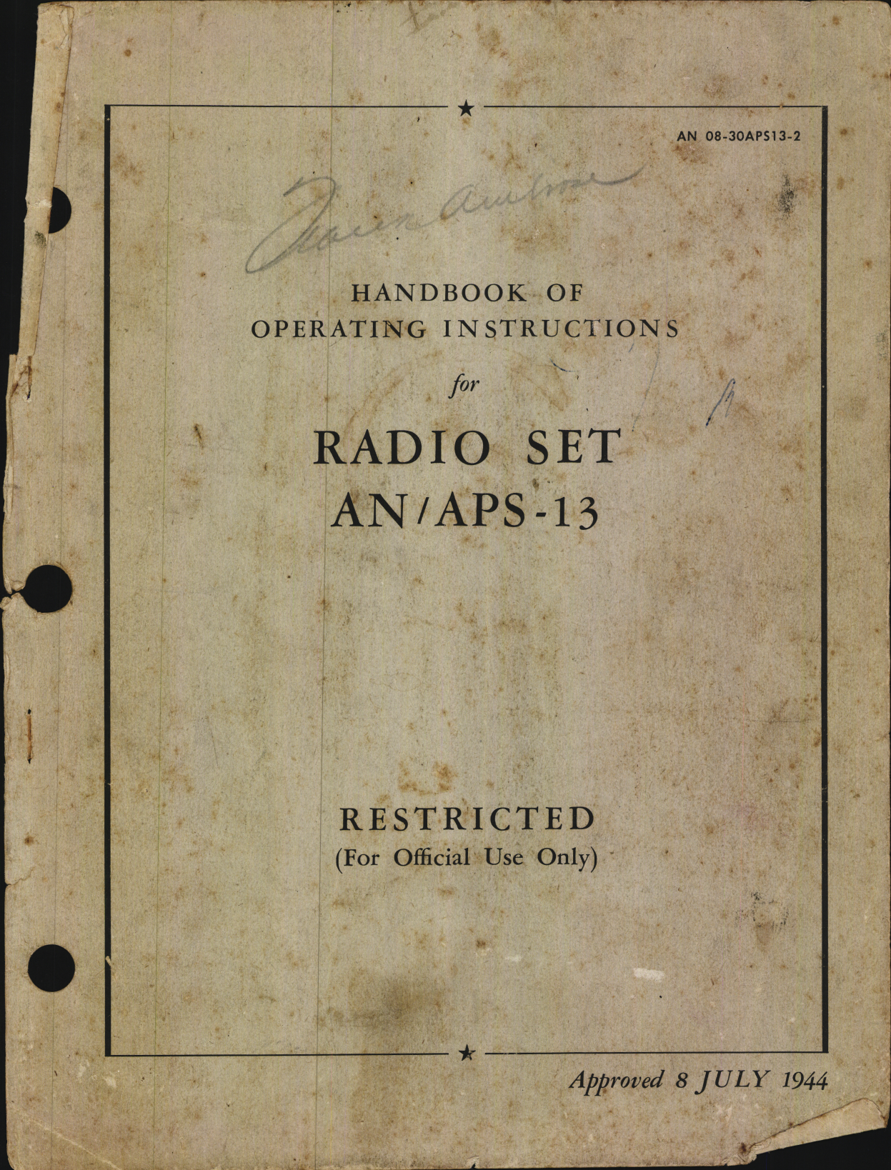 Sample page 1 from AirCorps Library document: Operating Instructions for Radio Set AN/APS-13