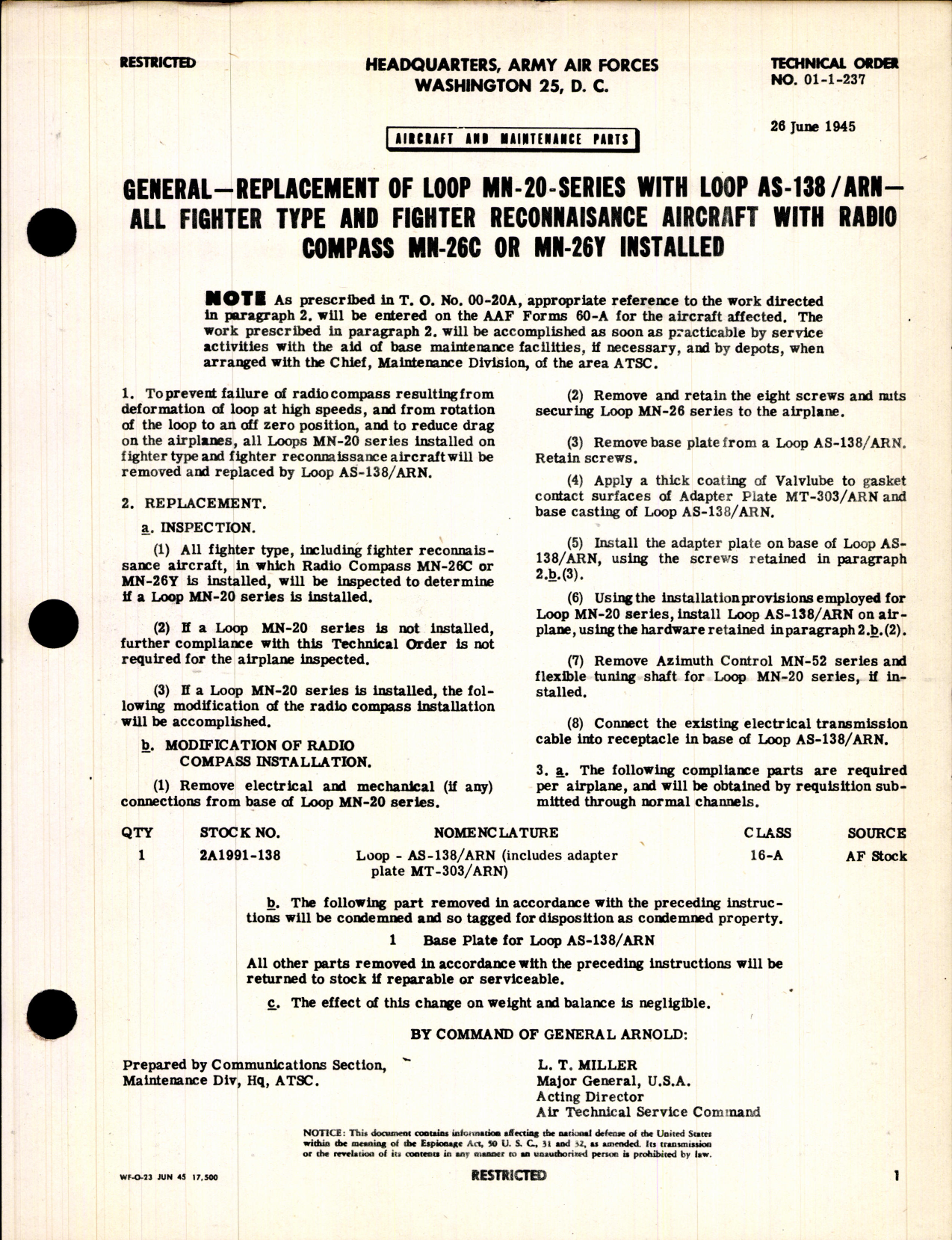 Sample page 1 from AirCorps Library document: Replacement of Loop MN-20 Series with Loop AS-138/ARN
