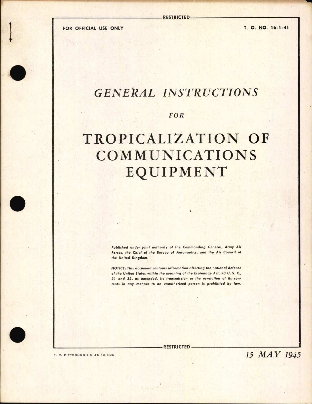 Sample page 1 from AirCorps Library document: General Instructions for Tropicalization of Communications Equipment